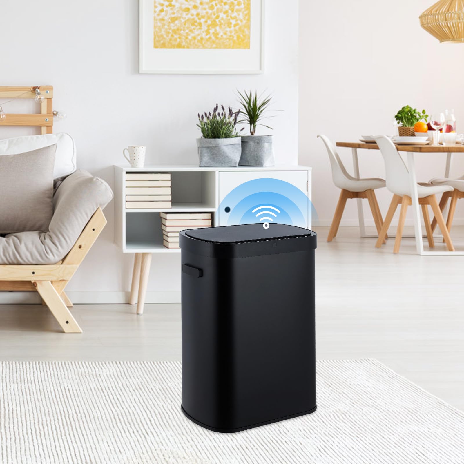 GARVEE 13 Gallon Automatic Trash Can with Smart Sensor - Large Touchless Waste Bin with Lid for Kitchen, Bedroom, Bathroom & Office - Black | Hands-Free Convenience for Hygiene & Modern Home Organization