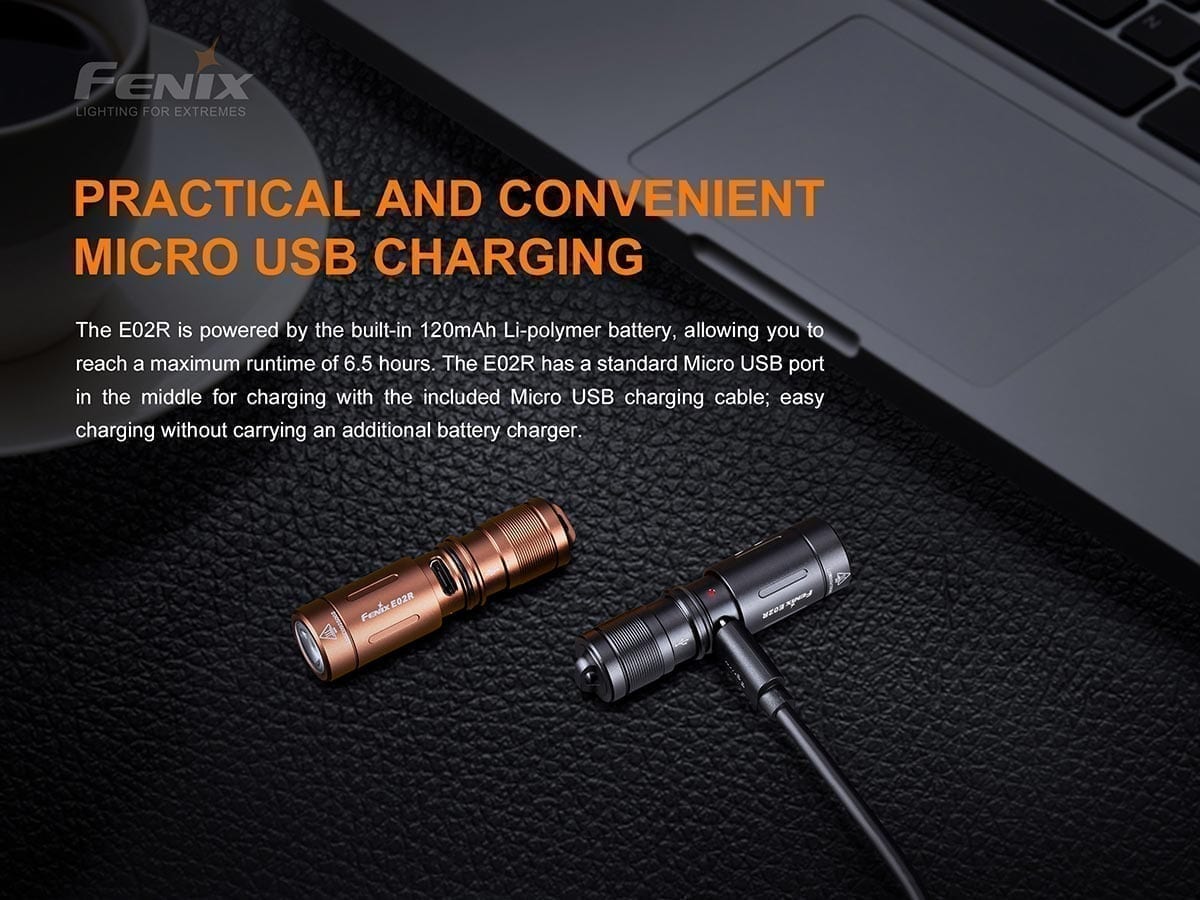 Fenix E02R Rechargeable EDC Flashlight - Compact Keychain Light for Camping, Hiking & Emergency Use (Discontinued Model)