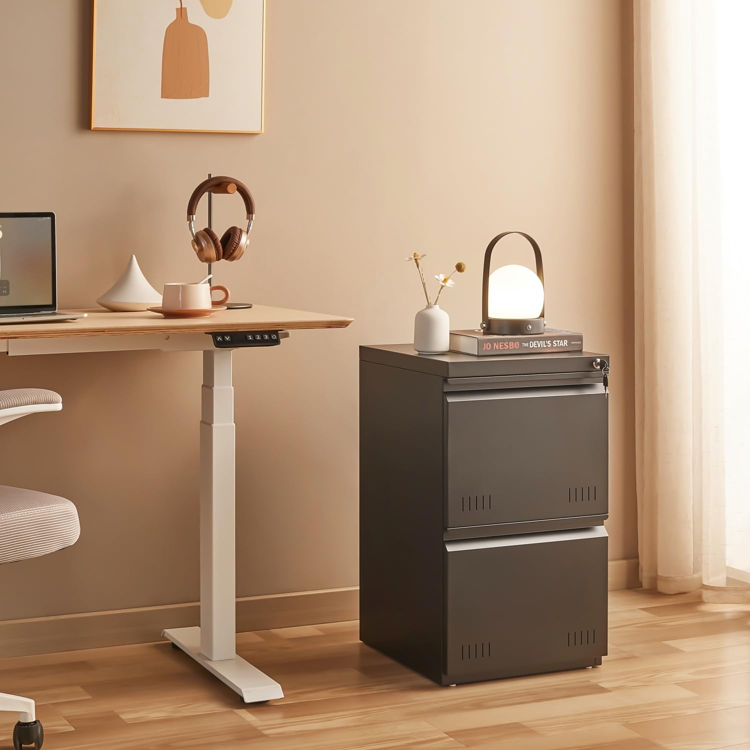2 Drawer File Cabinet for Home Office - Lockable Vertical Storage Cabinet, Printer Stand & Under Desk Organizer for A4/Letter/Legal Size Documents | Easy Assembly Black Filing Cabinet | Perfect for Office, Study & Small Space Organization