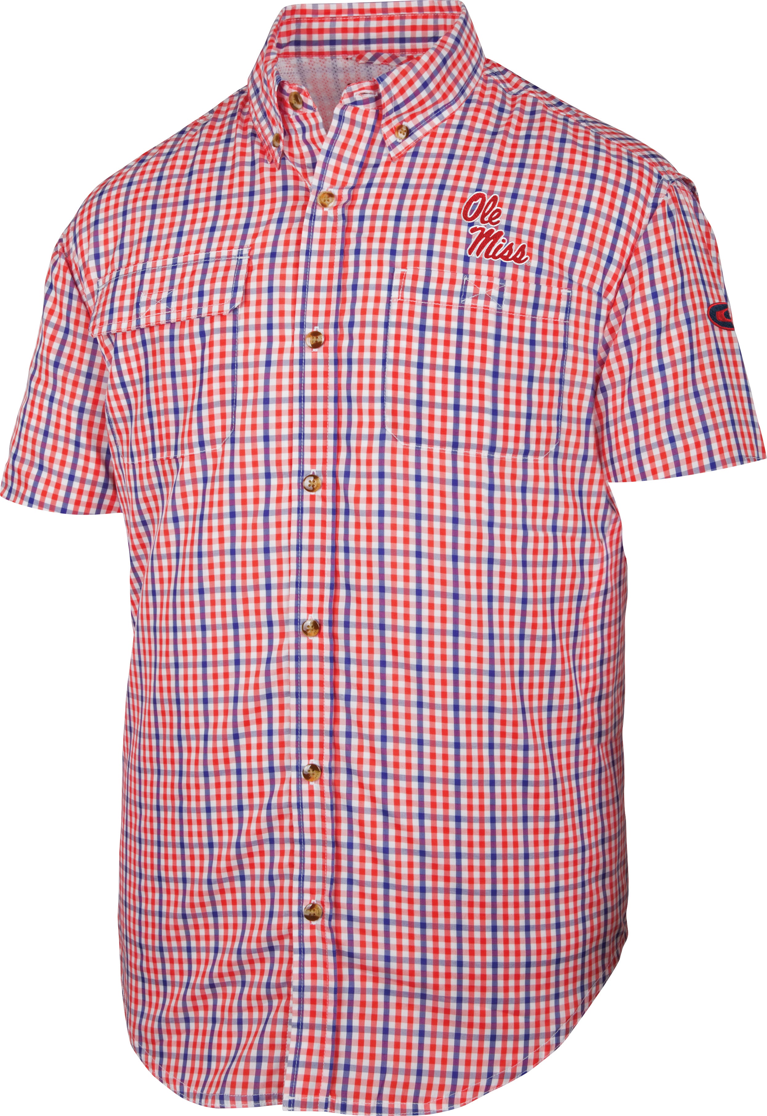 Ole Miss Gingham Plaid Wingshooter's Short Sleeve Shirt - Oxford, MS University Style for Hunting & Outdoor Activities