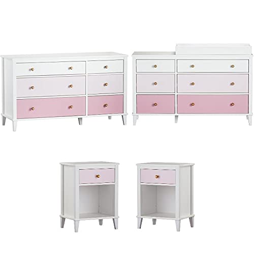 Home Square 4-Piece Nursery Furniture Set - 6-Drawer Dresser Changing Table & 2 Nightstands for Baby Room Organization | Perfect for Newborns, Toddlers & Small Bedrooms