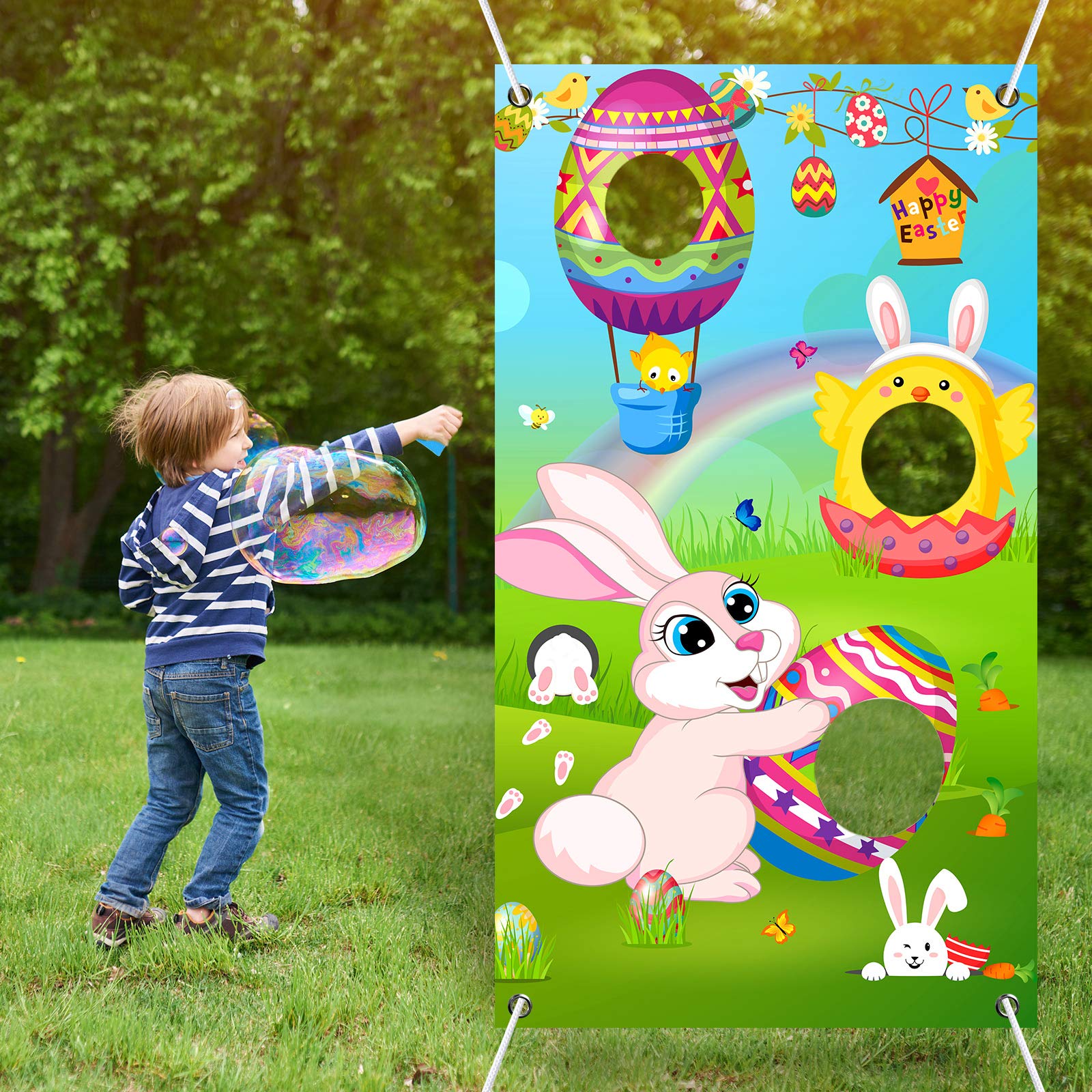 Easter Toss Game Set with 4 Bean Bags - Bunny & Egg Themed Outdoor/Indoor Tossing Game for Teens, Adults & Family - Perfect for Easter Decorations, School Parties & Spring Celebrations (Great for Backyard Fun, Picnics & Holiday Gatherings)