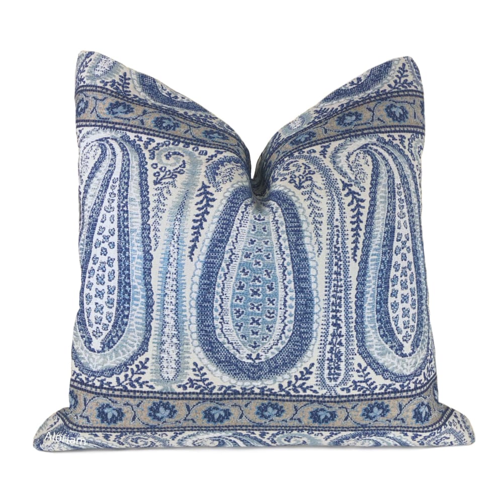 Premium Kashmir Blue Taupe Paisley Pillow Cover - Soft Decorative Throw Pillow Case - Fabric by the Yard Available - Perfect for Living Room, Bedroom & Home Decor