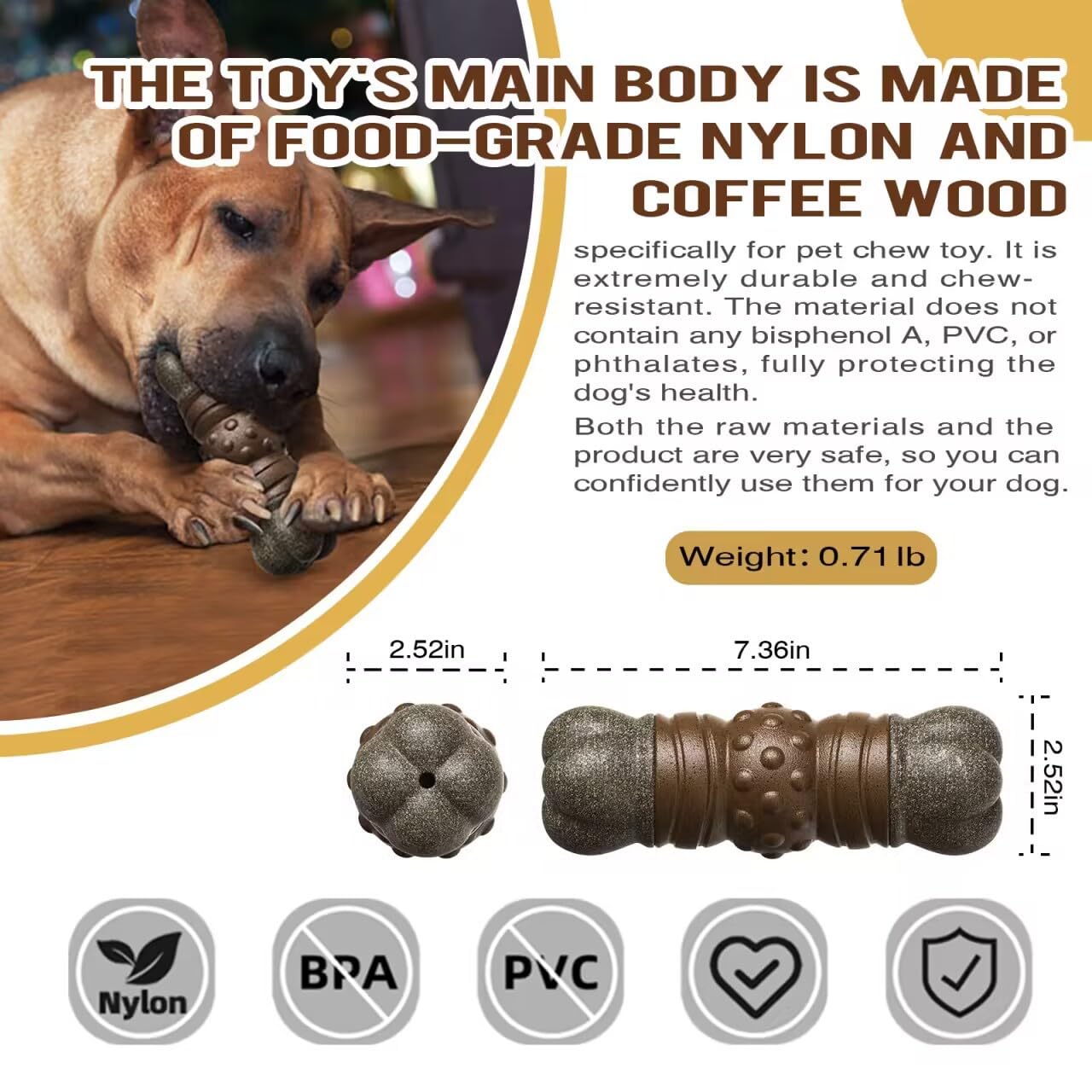 Durable Brown Dog Chew Toys for Aggressive Chewers - Tough & Interactive Squeaky Toys for Medium & Large Dogs - Teeth Cleaning Chew Toys for Playtime & Training
