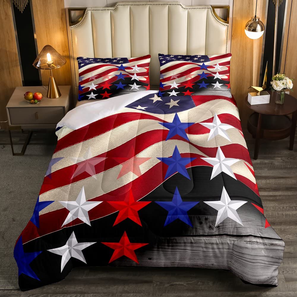 USA Flag Comforter Set - Red, White & Blue Stars and Stripes Bedding for Boys, Girls & Kids Room Decor | Lightweight Down Alternative All-Season Queen Size Comforter | Perfect for Patriotic Holidays, Bedroom Makeovers & Gift Giving