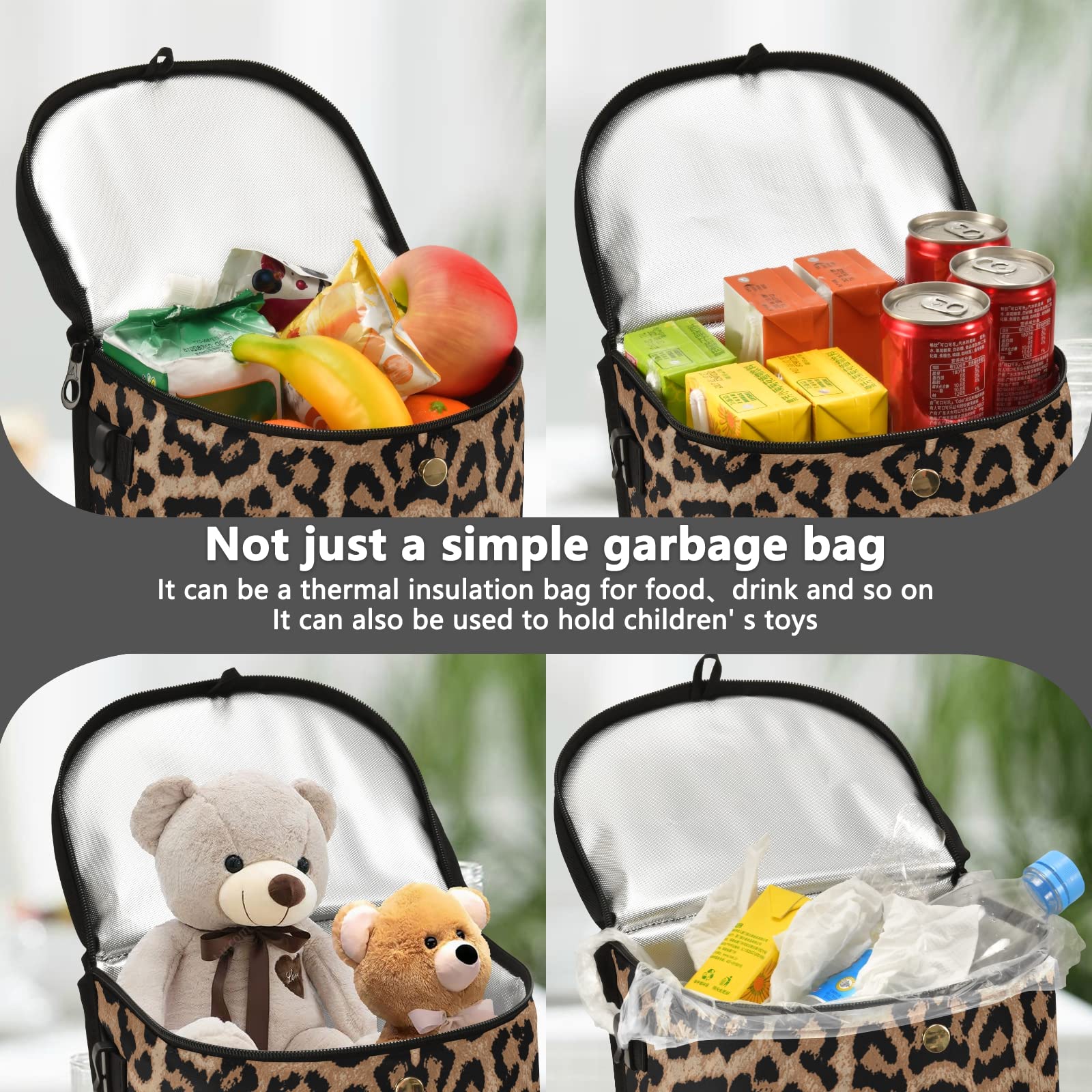Senya Leopard Print Car Trash Can - Leak-Proof Hanging Car Garbage Bin with Lid, Interior Car Organizer Accessory for Sedan, SUV & Truck | Perfect for Road Trips, Commuting & Family Travel