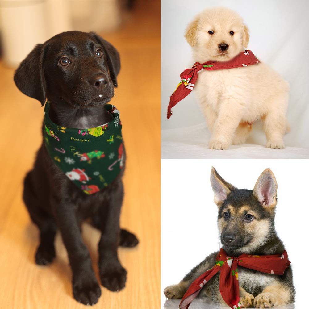 Christmas Dog Bandana 2 Pack - Festive Triangle Bib Scarf for Medium Dogs & Cats - Holiday Pet Costume Accessories for Christmas Parties & Family Photos