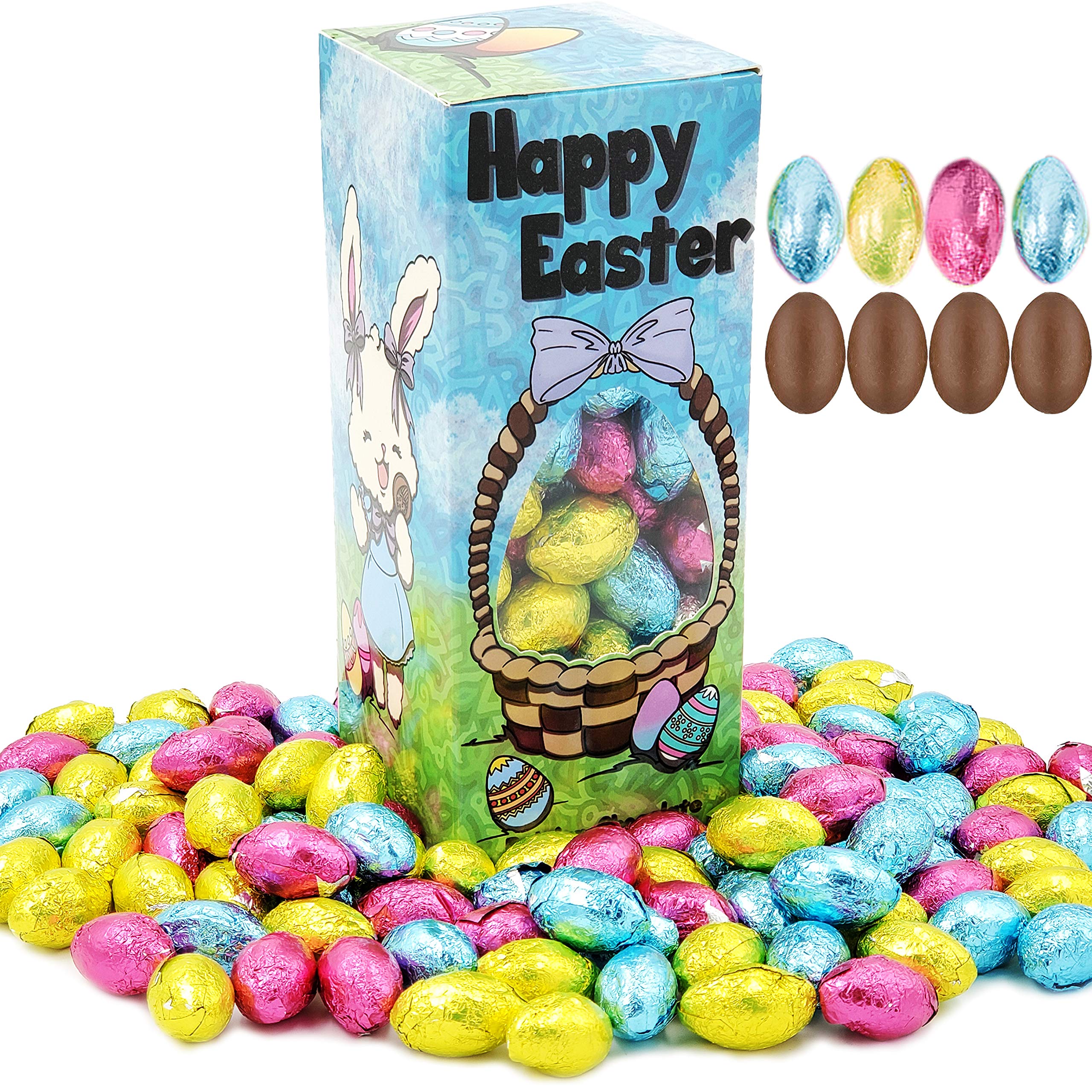 Premium Easter Chocolate Eggs by The Dreidel Company - 1lb (90 Count) Multicolored Foil Wrapped Milk Chocolate Eggs in Festive Gift Box | Perfect for Easter Baskets, Party Favors & Holiday Celebrations