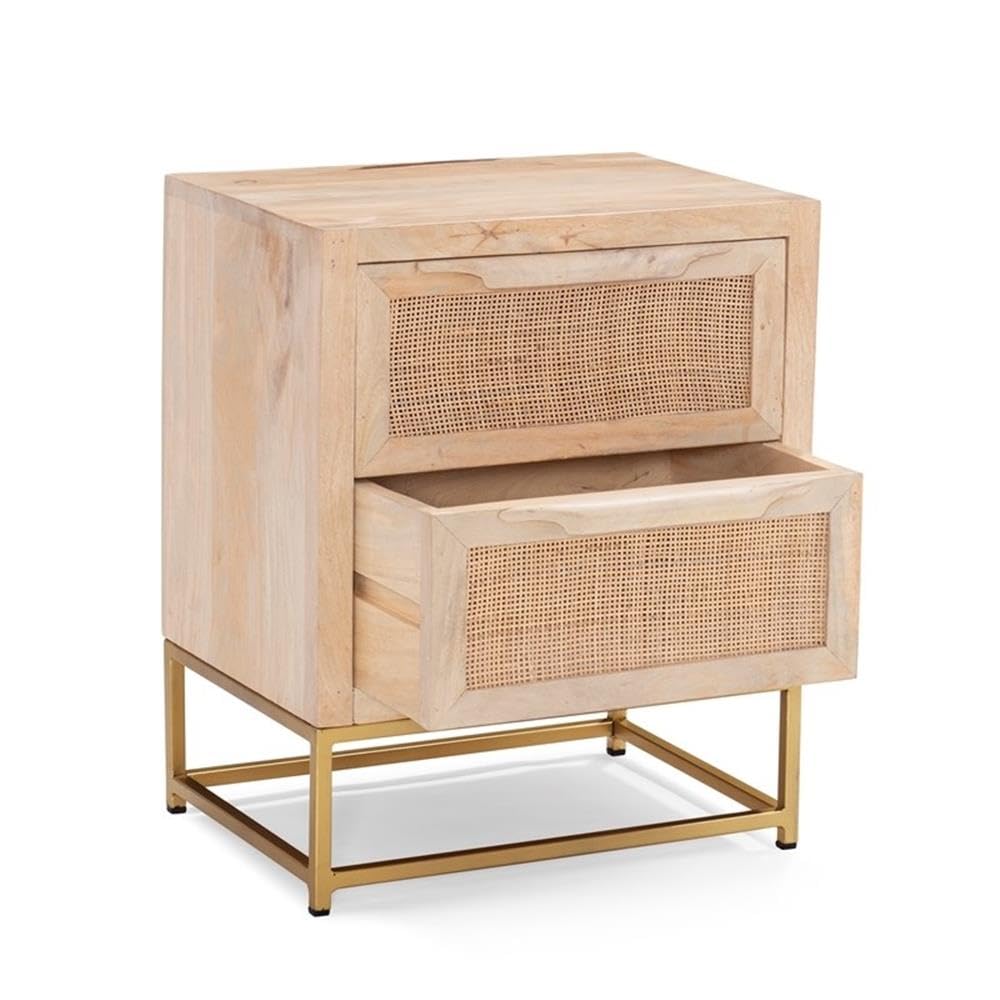 Pemberly Row 2-Drawer Transitional Wood and Metal Side Table in Natural Gold Finish - Perfect for Living Room, Bedroom, or Office Accent Furniture