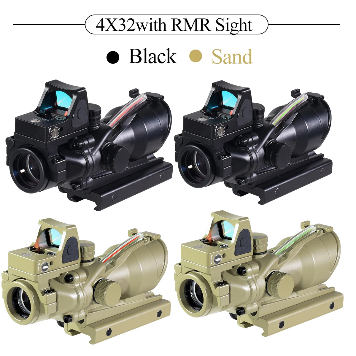 Trijicon 4x32 ACOG Scope with Red/Green Fiber Optic & Etched Reticle - Tactical Rifle Sight with RMR Red Dot for Airsoft & Hunting | Perfect for Close Quarters Combat & Long-Range Shooting