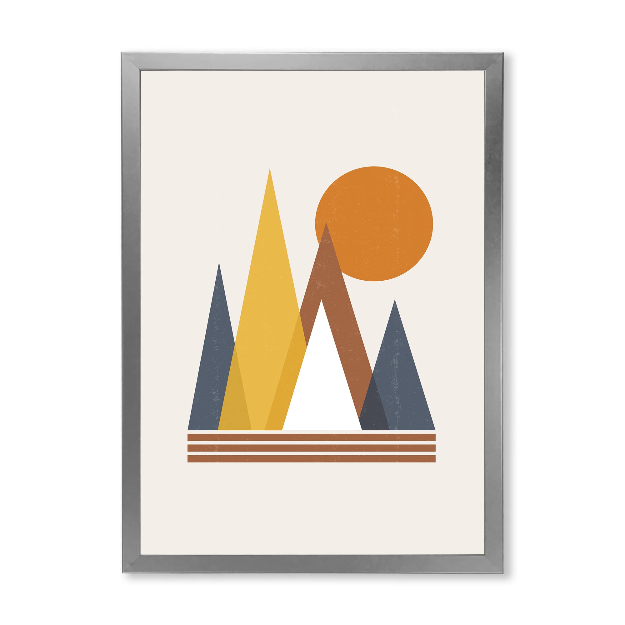DesignQ Mountain Abstract and Sun Modern Framed Wall Art - Contemporary Landscape Canvas Painting for Living Room, Bedroom & Office Decor