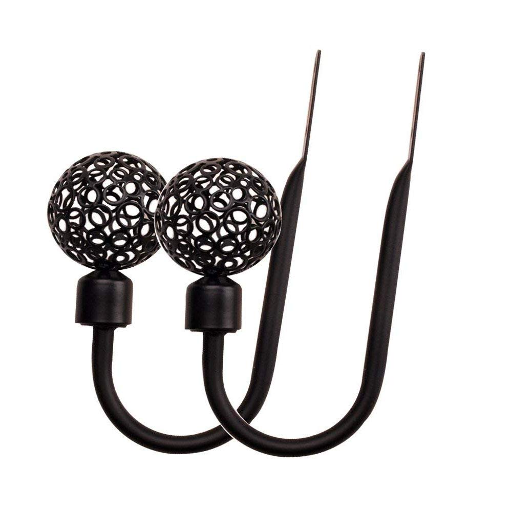 Elegant Black Metal Hollow Out Curtain Tiebacks - Set of 2 Decorative Drapery Holdbacks for Living Room, Bedroom & Window Dressing