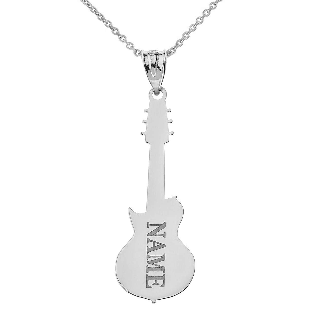 14k White Gold Personalized Electric Guitar Necklace with Name Engraving - 18