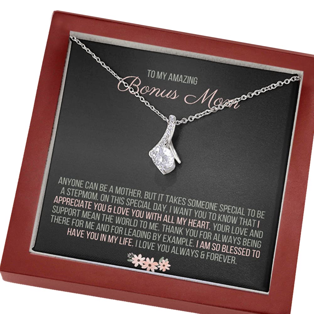 Bonus Mom Necklace Gifts - Elegant Stainless Steel Necklace for Women with Cubic Zirconia - Thoughtful Stepmom Gifts for Mother’s Day, Birthday or Christmas - Perfect for Special Occasions, Family Celebrations & Heartfelt Moments
