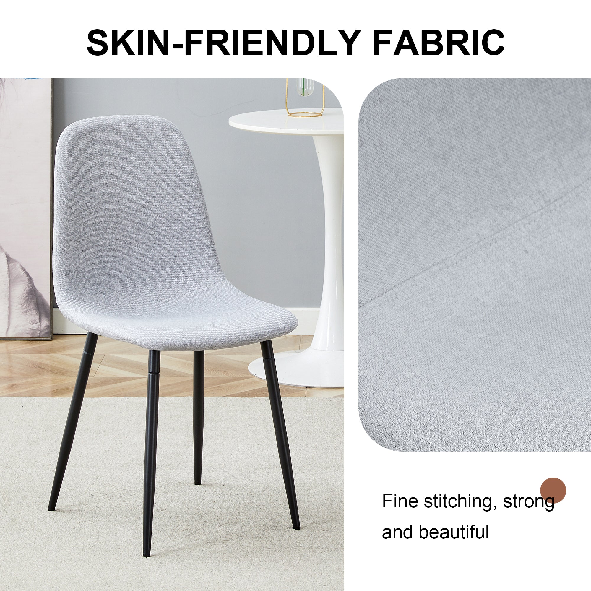 Comfortable Linen Cotton Dining Chair Set of 4 - Light Gray Modern Upholstered Chairs with Integrated Seat & Backrest for Kitchen, Dining Room & Home Decor