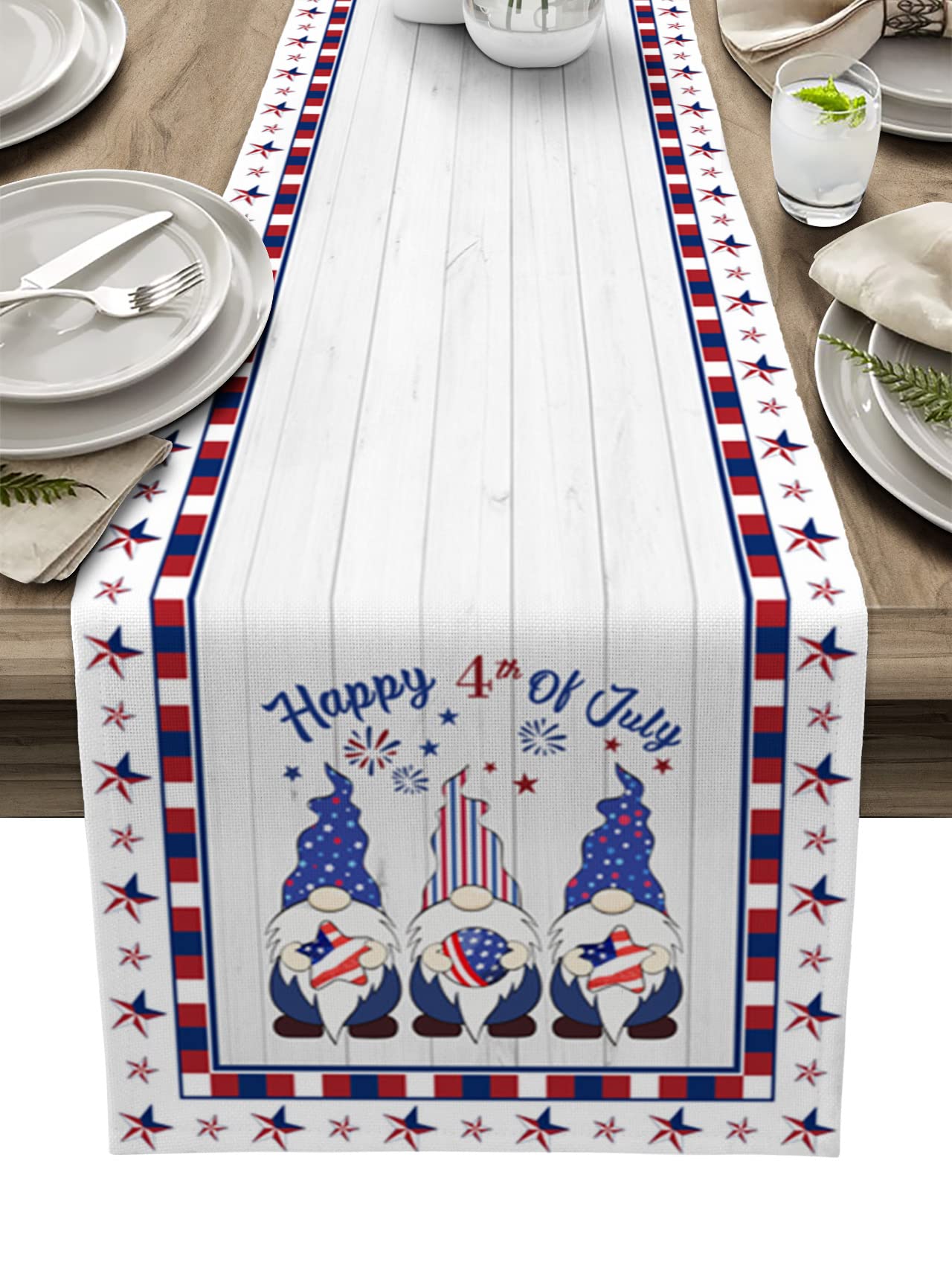 72 Inch Cotton Linen Table Runner - American Flag Patriotic Design for Independence Day, Farmhouse Kitchen Decor | Perfect for Dinner Parties, Coffee Tables & Holiday Celebrations