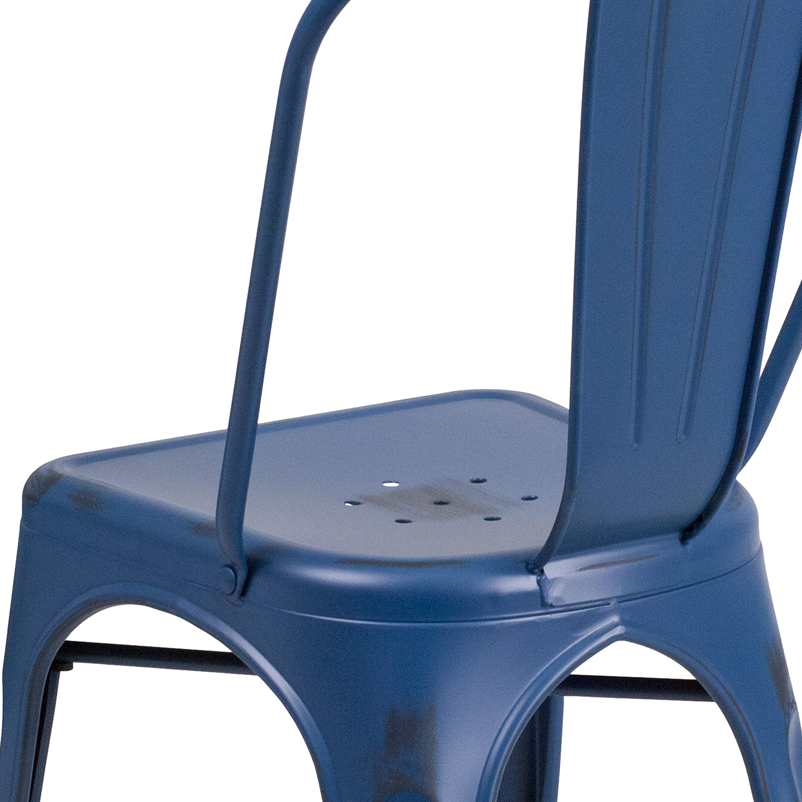 EMMA + OLIVER Commercial Grade Distressed Blue Metal Indoor-Outdoor Stackable Chair - Durable Patio, Garden, Restaurant & Event Seating