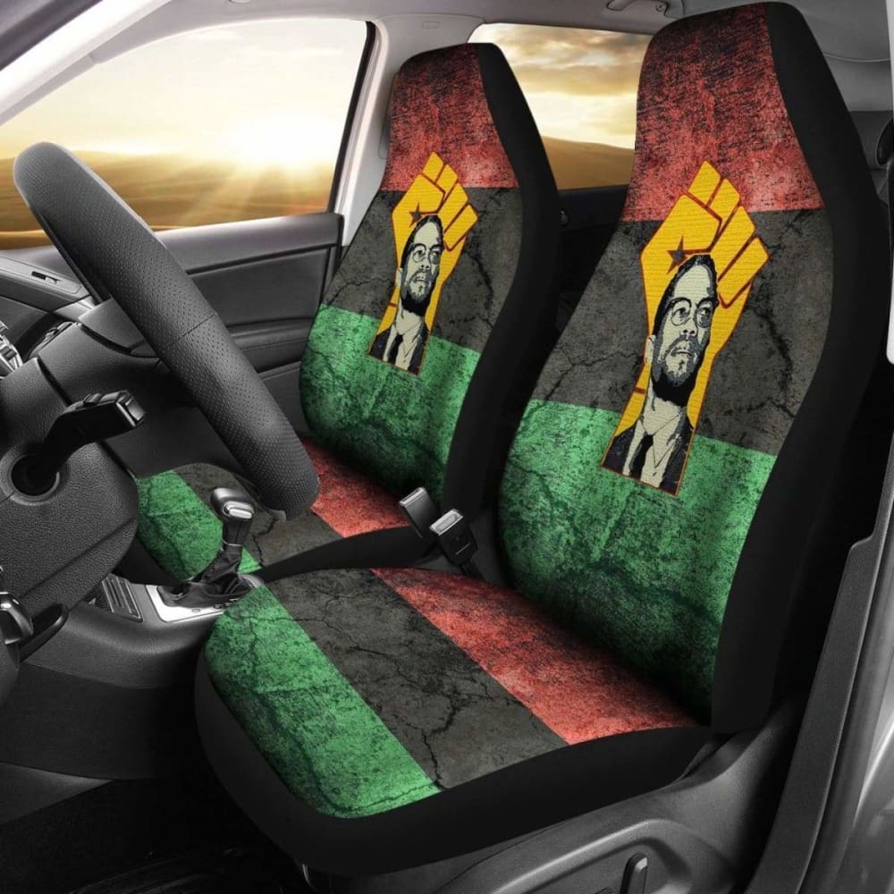 Premium African Print Car Seat Covers - Malcolm X & Pan African Flag Design - Universal Fit for Cars, SUVs & Trucks - Perfect for Cultural Pride, Road Trips & Car Protection