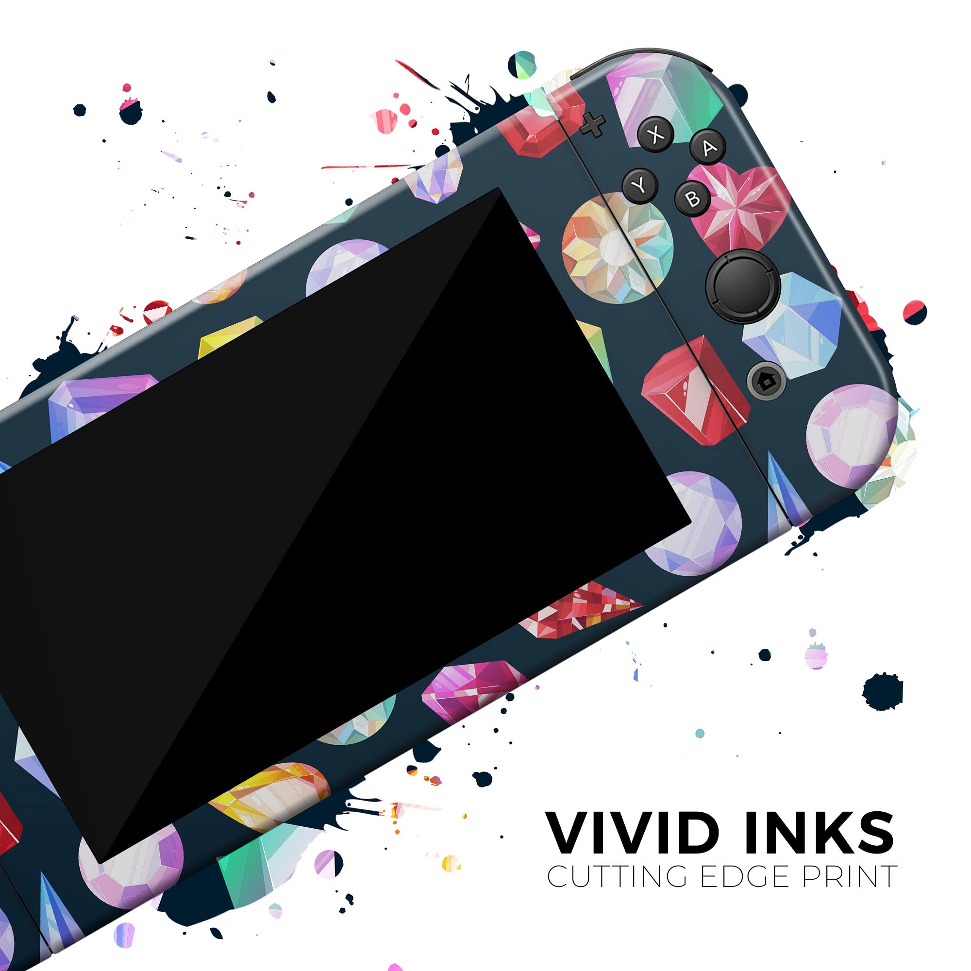 Nintendo Switch & Joy-Con Skin Decal - Scratch-Resistant Removable Vinyl Wrap Cover with Colorful Vector Gems - Perfect for Gaming Protection & Customization
