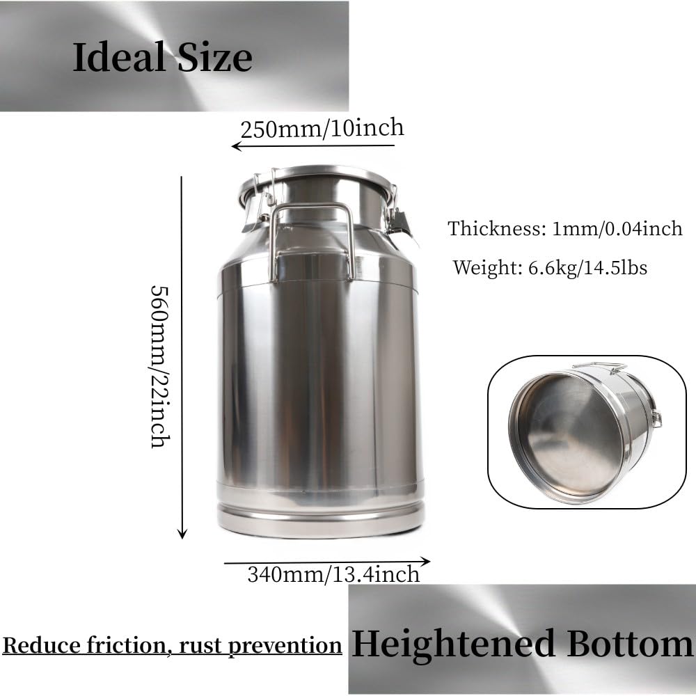 40L/10.56 Gallon Stainless Steel Milk Can - Heavy Duty Food Grade Milk Jug, Wine Pail & Liquid Storage Container with Silicone Sealed Lid - Perfect for Dairy Farm, Brewing, Restaurant & Commercial Kitchen Use