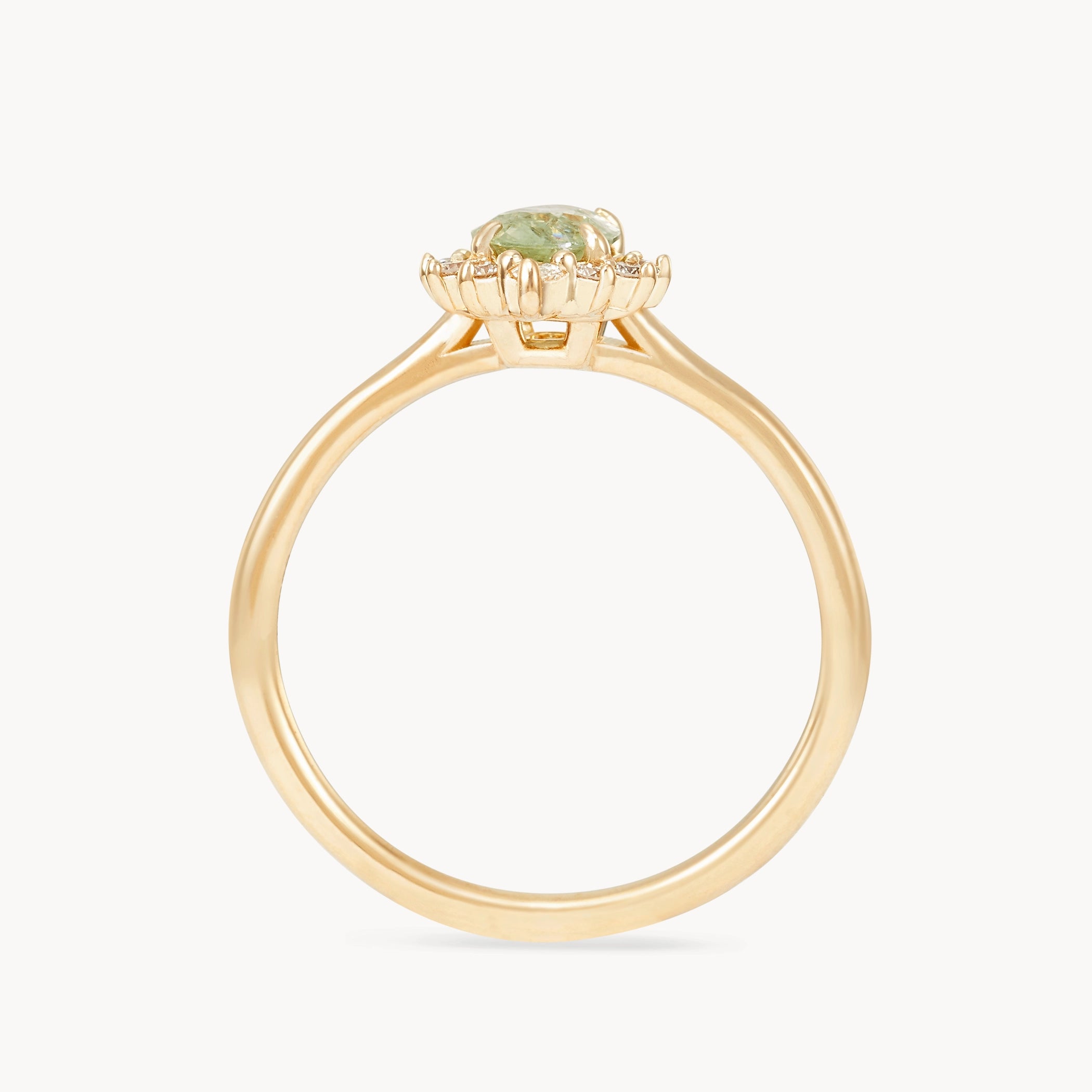 14K Yellow Gold Green Oval Sapphire & White Diamond Ring - Unique Handcrafted Jewelry for Weddings, Anniversaries & Special Occasions