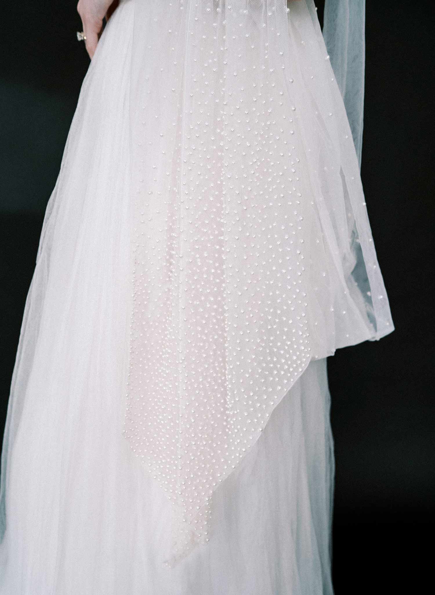 Elegant Mini Pearl Bead Embroidered Wedding Veil - Chapel Length Bridal Scarf for Bride, Style #2582 | Perfect for Wedding Ceremony, Bridal Shower & Formal Events