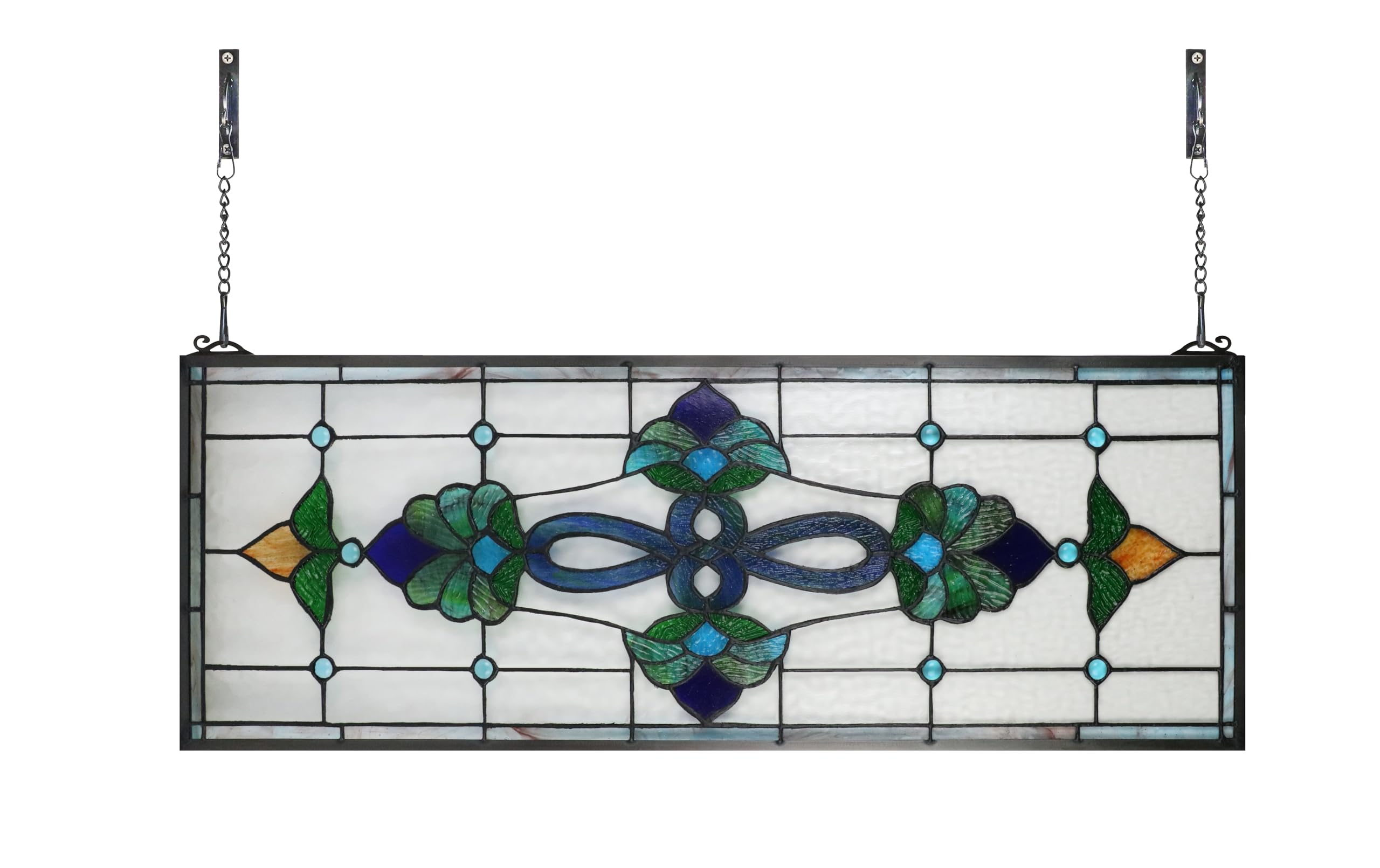 Yogoart Extra Large Blue Victorian Stained Glass Window Panels - 35