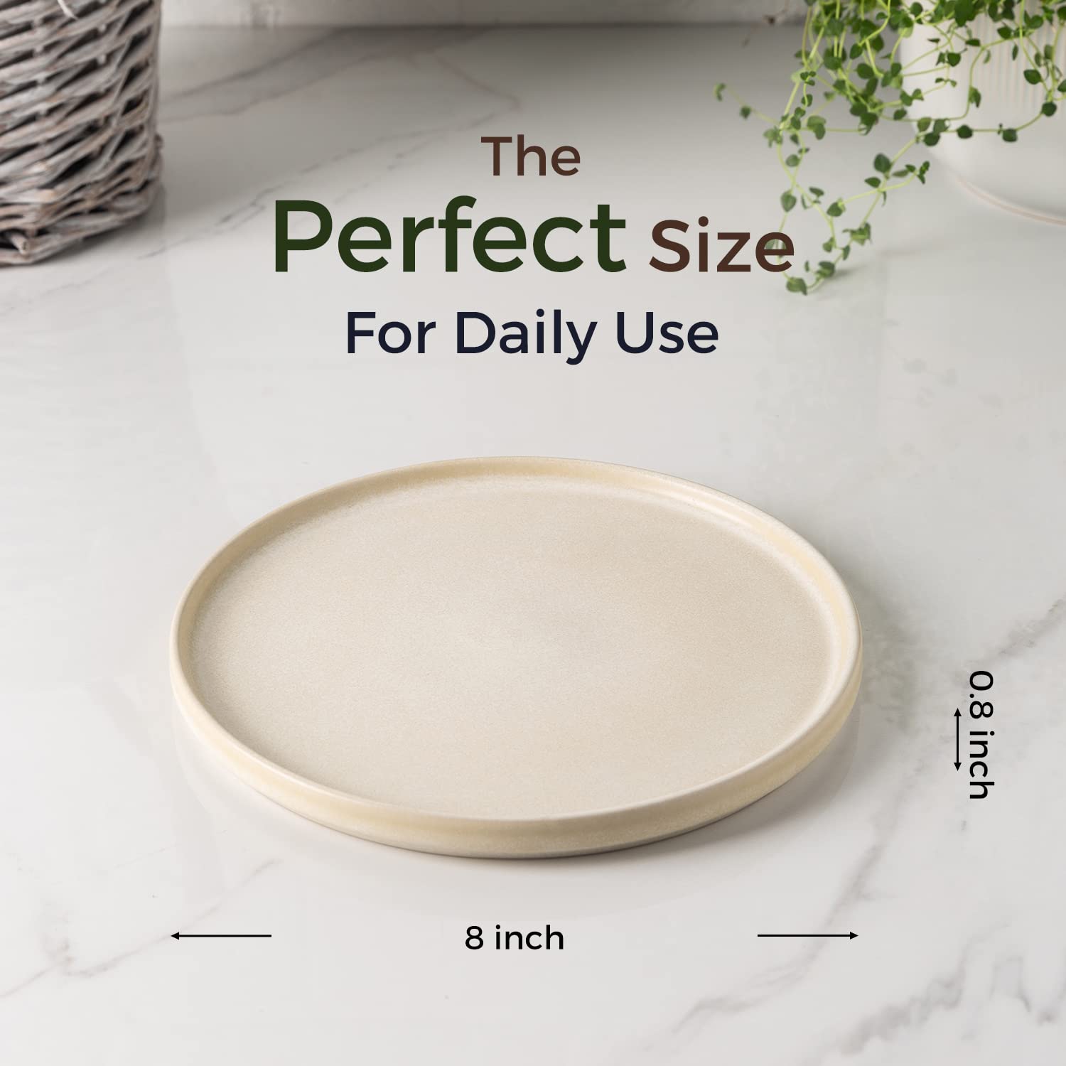 AmorArc 8-Inch Ceramic Dinner Plates Set of 4 - Matte Glaze Salad, Dessert & Appetizer Dishes - Microwave & Dishwasher Safe Scratch-Resistant Ivory Tableware - Perfect for Family Dinners, Parties & Restaurant Use
