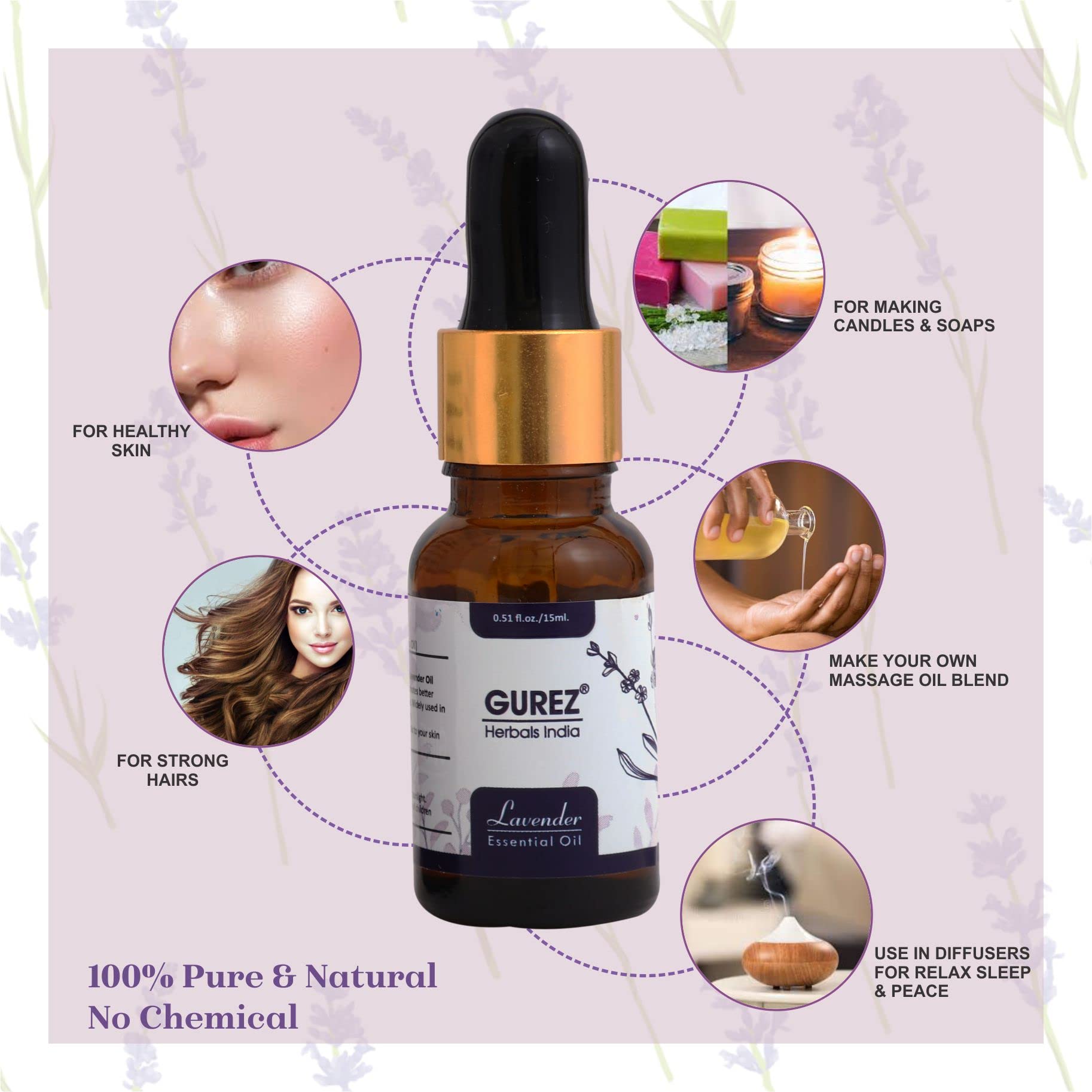 Gurez 100% Pure Lavender & Tea Tree Essential Oils Set - Undiluted Natural Aromatherapy Oils for Hair Growth, Skin Care, Facial Treatment, Diffuser, Relaxation & Massage (30ml Combo Pack) - Perfect for Stress Relief, Spa Days & Better Sleep