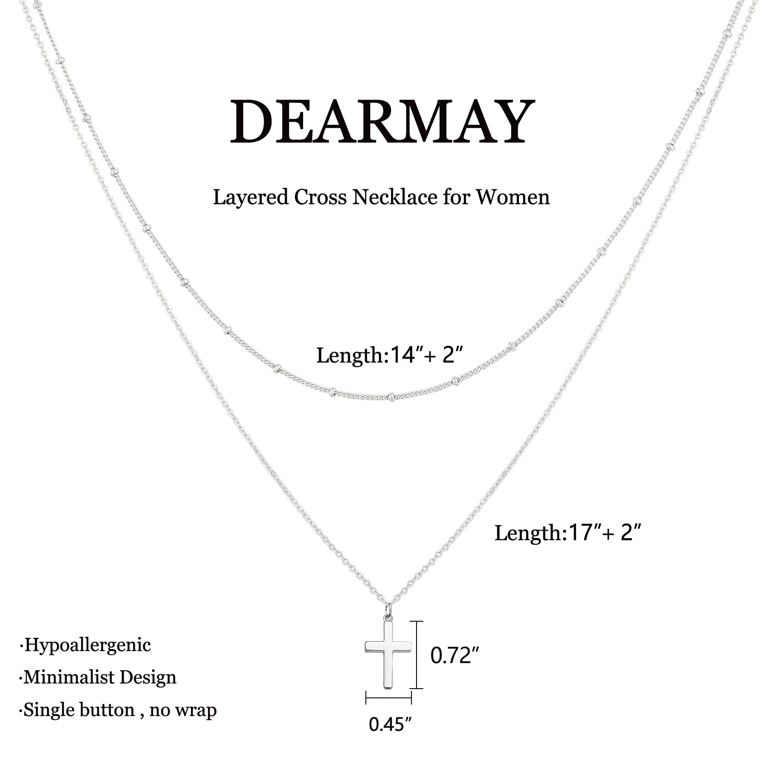 DEARMAY Dainty 14K Gold Filled Cross Necklace for Women - Thin Layered Small Cross Pendant Choker with Silver Chain - Minimalist Aesthetic Jewelry Gift for Her - Perfect for Everyday Wear, Church, Weddings & Special Occasions