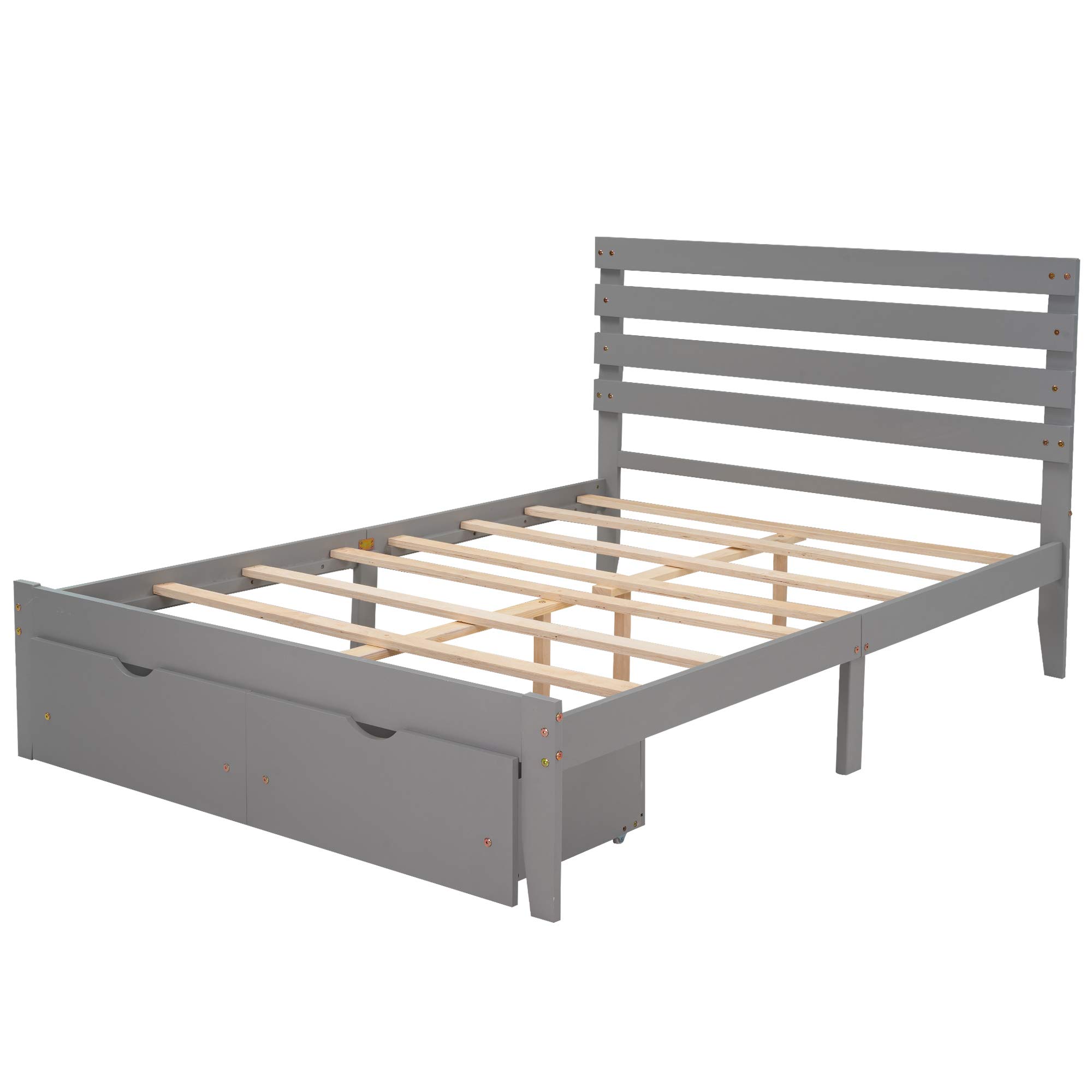 Modern Wood Platform Bed Frame with Under-Bed Storage Drawers - Full Size, Gray - Space-Saving Bedroom Furniture for Small Rooms & Guest Rooms