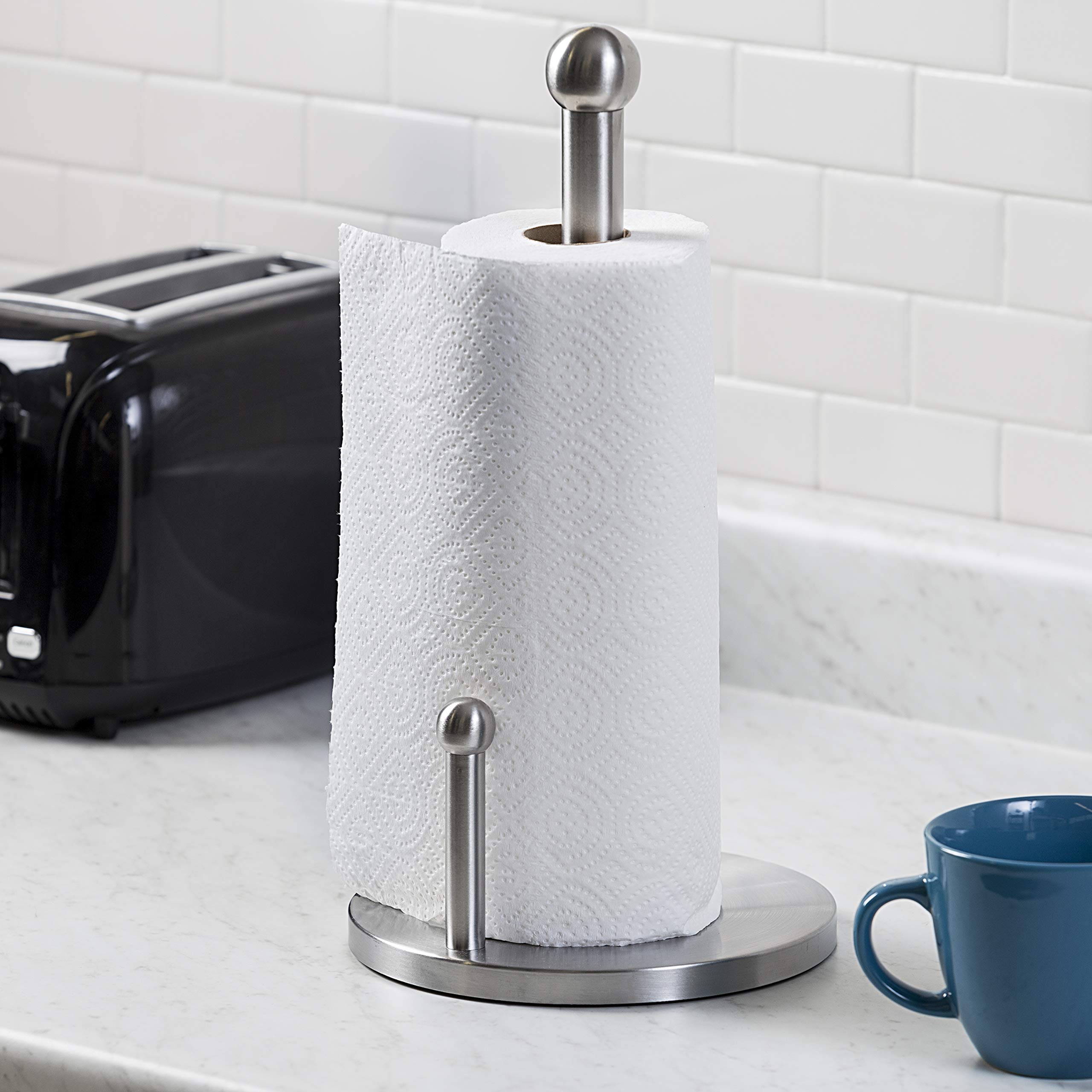 Honey-Can-Do KCH-01077 Stainless Steel Paper Towel Holder - Durable Kitchen Organizer for Countertop, Bathroom & Office - Perfect for Paper Towels, Napkins & Wrapping Paper