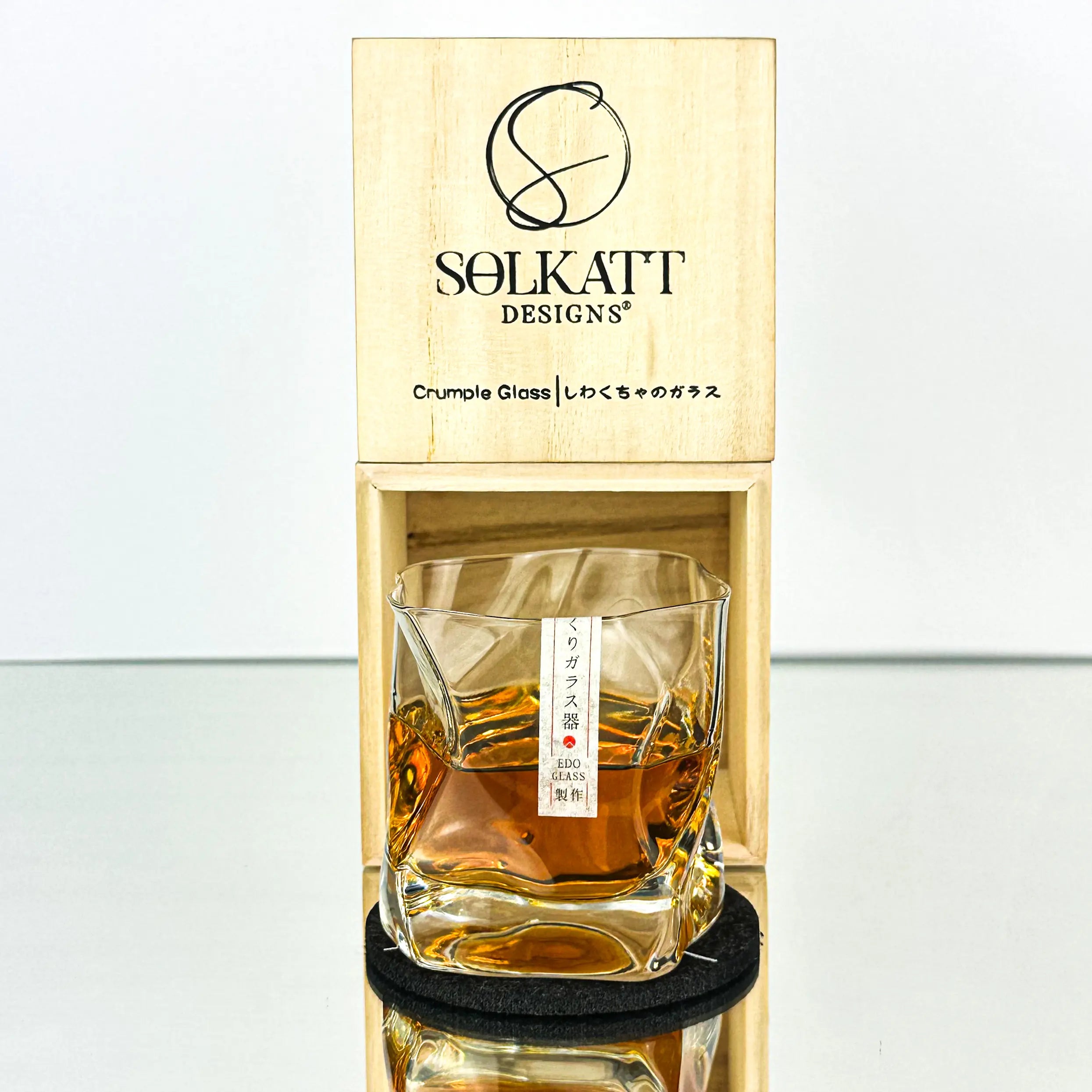 Japanese Style 260ml Whisky Tumbler Glass - Handcrafted Crumple Design with Premium Wooden Gift Box - Perfect for Scotch, Bourbon & Home Bar Decor
