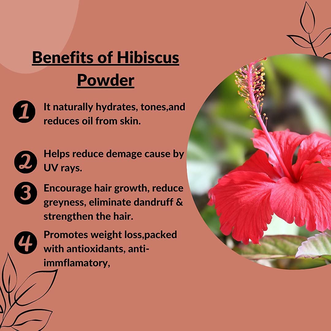 Organic Hibiscus Flower Powder for Hair Growth & Skin Care (100g) - Natural Hair Oil, Face Mask & Hair Pack Ingredient | Promotes Healthy Hair & Glowing Skin | DIY Beauty & Ayurvedic Remedies