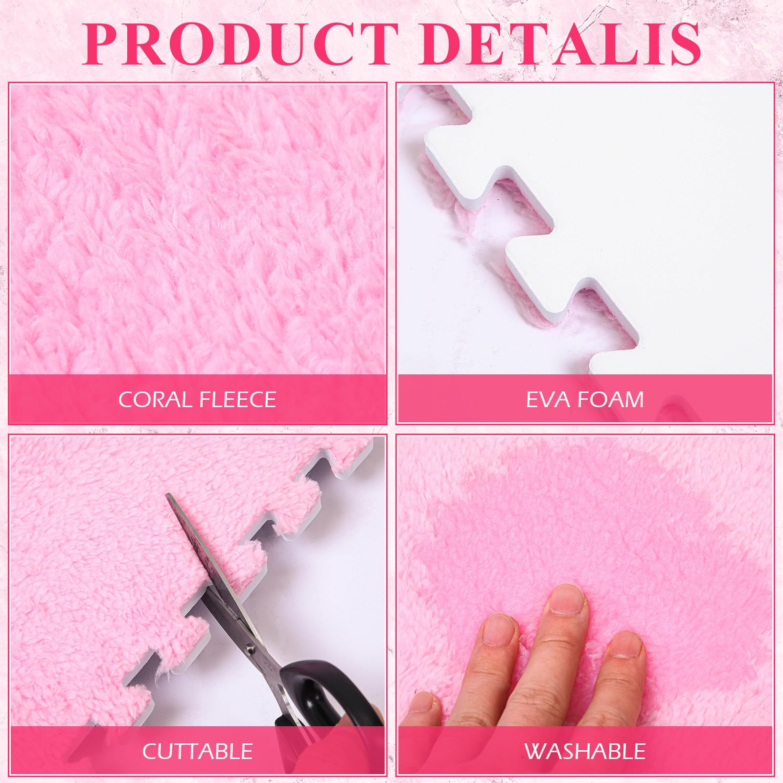 **Ceenna 60-Piece Soft Plush Puzzle Foam Floor Mat - Interlocking Play Mat for Kids, Baby Crawling, Gym & Living Room - Non-Slip, Washable, Durable (Pink & Rose Red) - Perfect for Playrooms, Daycares & Home Decor**