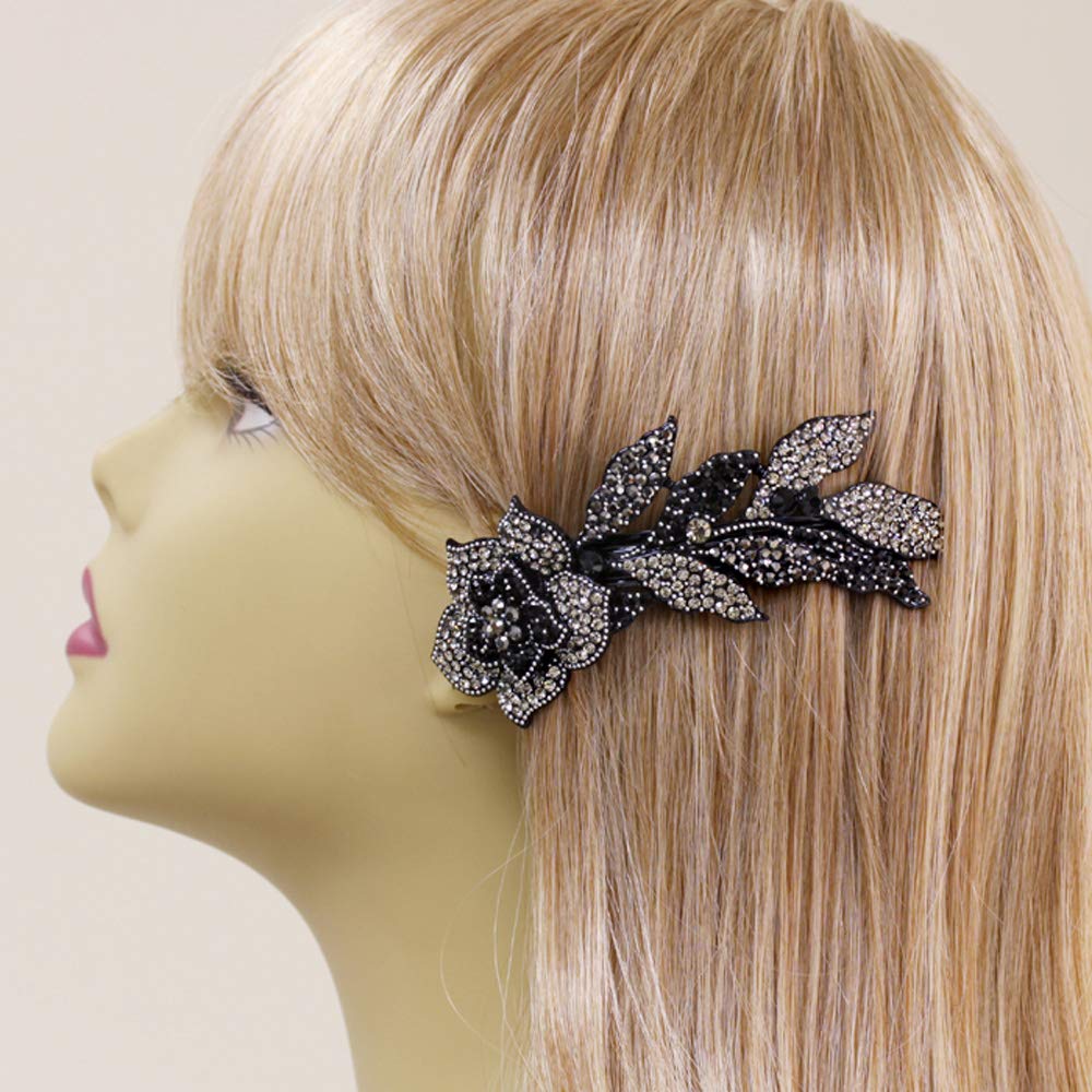 Elegant Faux Rhinestone Rose Hair Barrettes for Women - Large 4.3