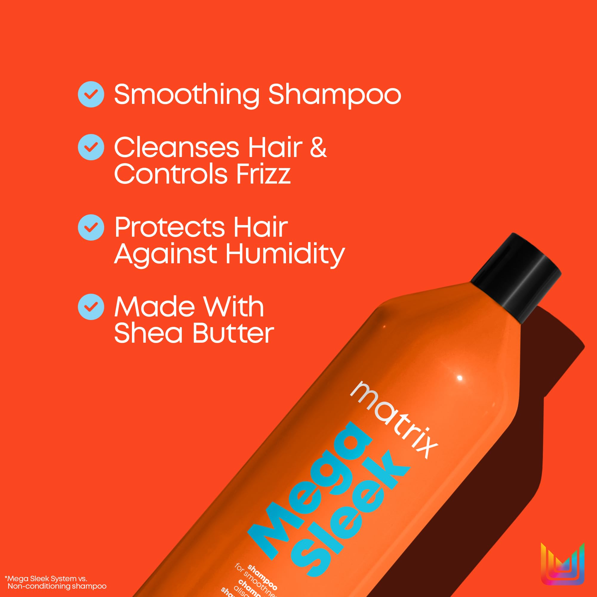 Matrix Mega Sleek Shampoo and Conditioner Set - Smoothing, Anti-Frizz, Detangling for Dry, Damaged & Frizzy Hair - Nourishes with Shea Butter, Vegan & Cruelty-Free - Perfect for Daily Hair Care, Salon-Quality Results at Home