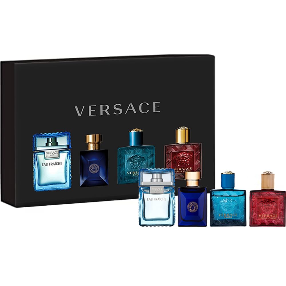 Versace Cologne Gift Set for Men - 4 Piece Mini Fragrance Collection | Perfect for Holidays, Birthdays & Special Occasions