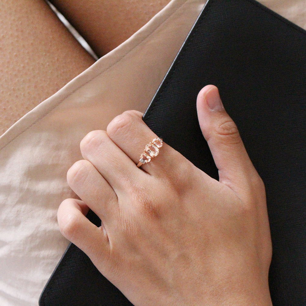 9ct Rose Gold Morganite & Diamond Trilogy Ring - 1.98CT Morganite & 0.025CT Diamond Engagement Ring for Women, Perfect for Valentine's Day, Anniversary & Proposal Gift