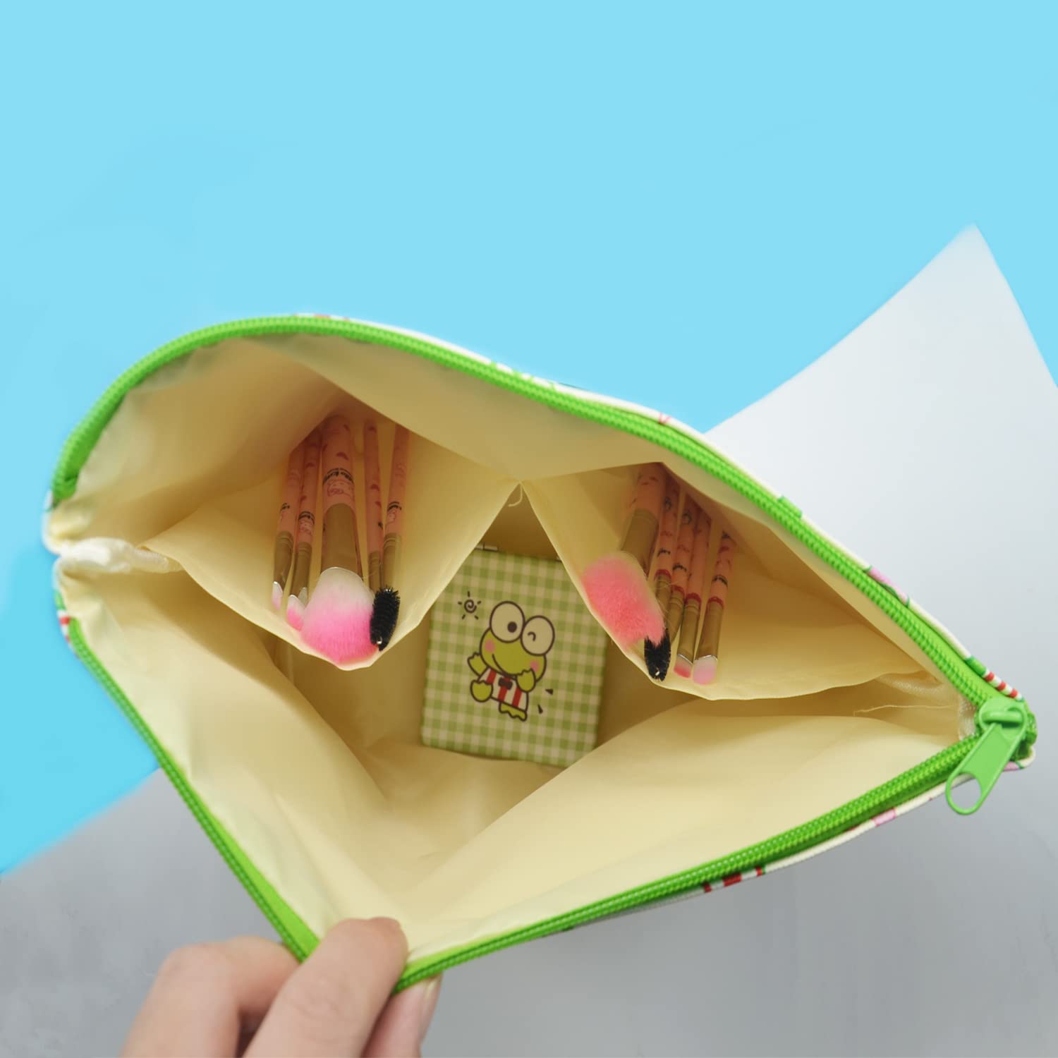 Rondlaho Kawaii Frog Travel Cosmetic Bag with Mirror - Large Capacity PU Makeup Pouch, Zippered Toiletry Organizer for Women | Foldable Storage Bag for Travel, Gym, School & Daily Use