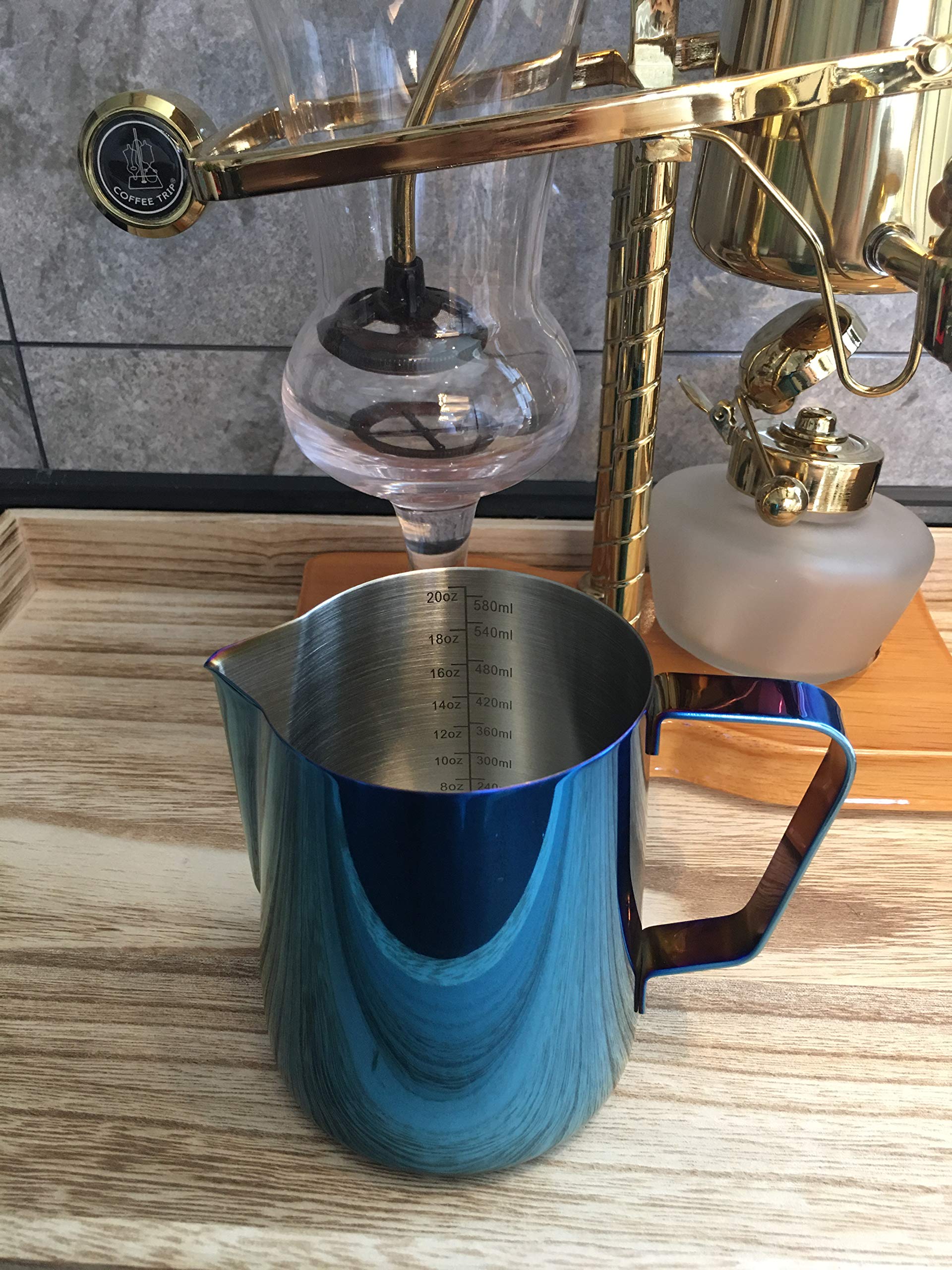 20oz Stainless Steel Milk Frothing Pitcher for Latte Art, Espresso & Cappuccino - 18/8 Food-Grade Steel with Ergonomic Handle | Perfect for Home Baristas, Coffee Shops & Cafe Use (Cobalt Blue)