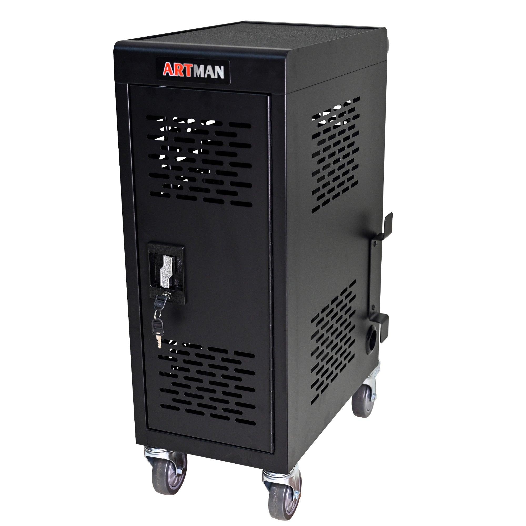 16 Compartment Locking Charging Station for Laptops & Chromebooks - Secure Black Storage Cabinet with Removable Dividers | Perfect for Schools, Offices & Tech Labs