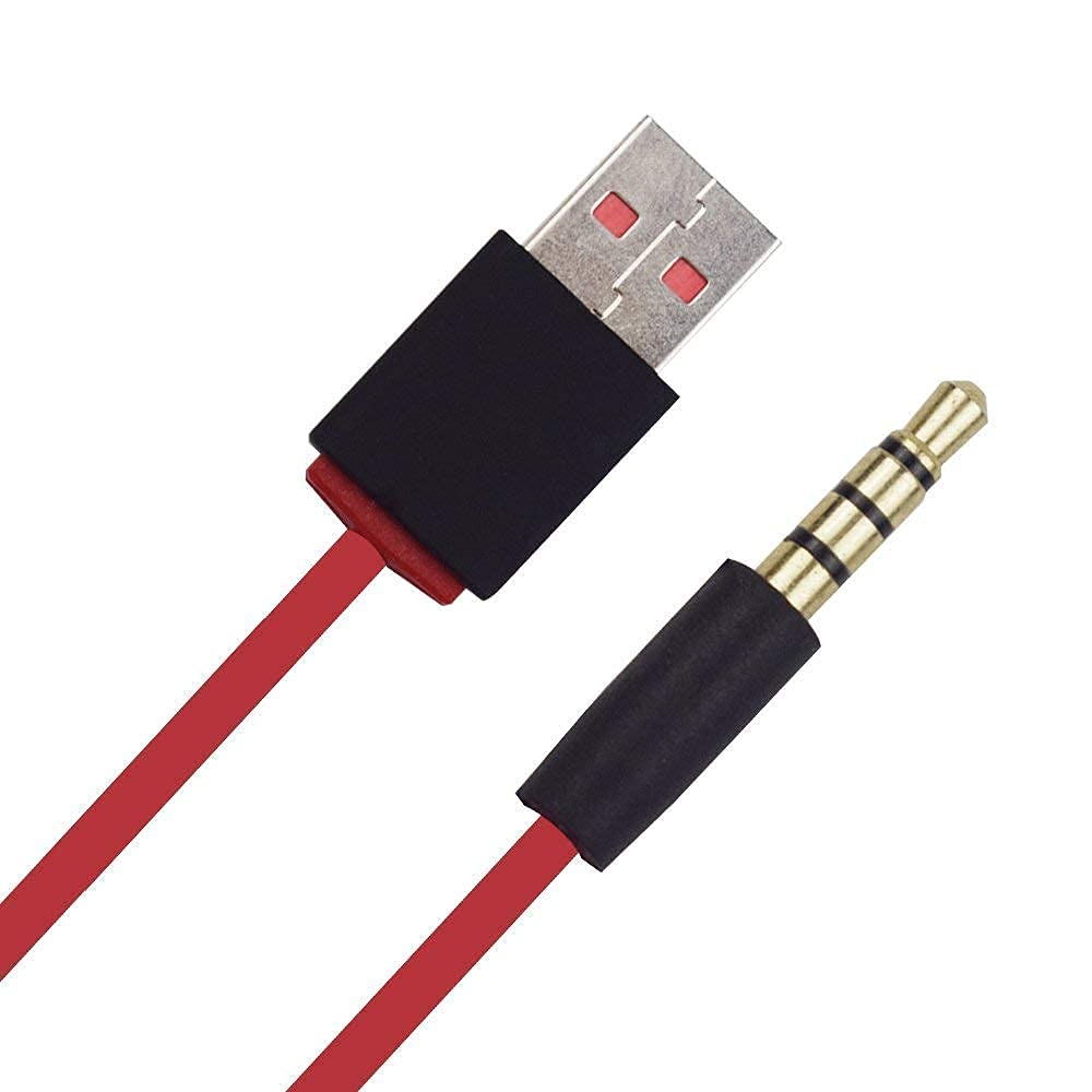 3.5mm Jack to USB Auxiliary Charger Sync Data Transfer Cable for Beats Studio Wireless Headphones, Speakers, Tablets, PCs, MP3 Players - Red | Perfect for Home, Office, and Travel Use