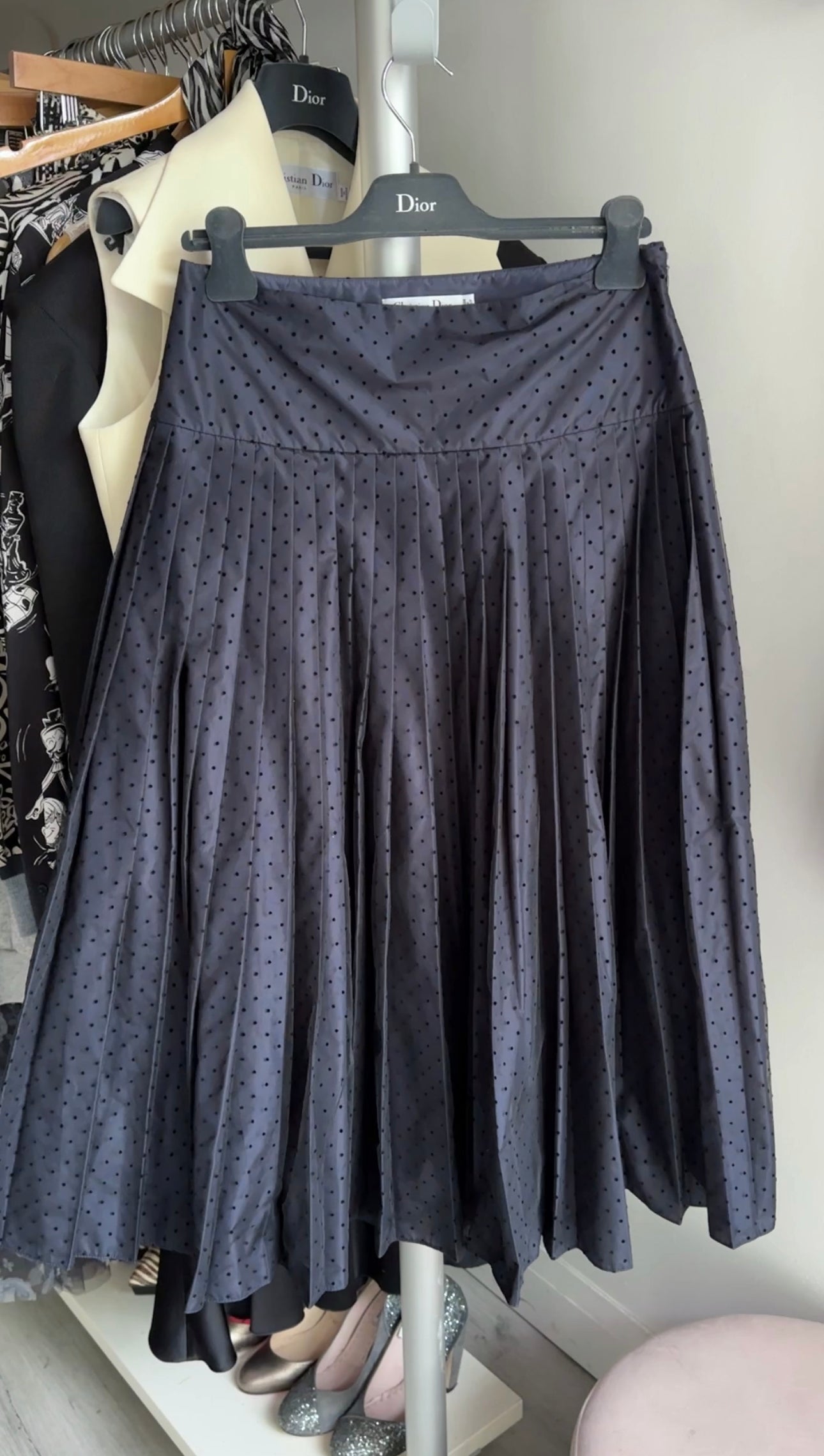 Christian Dior Midnight Navy Tulle Swiss Dot Pleated Skirt - Size 30 Waist | Elegant Evening Wear for Parties & Special Occasions