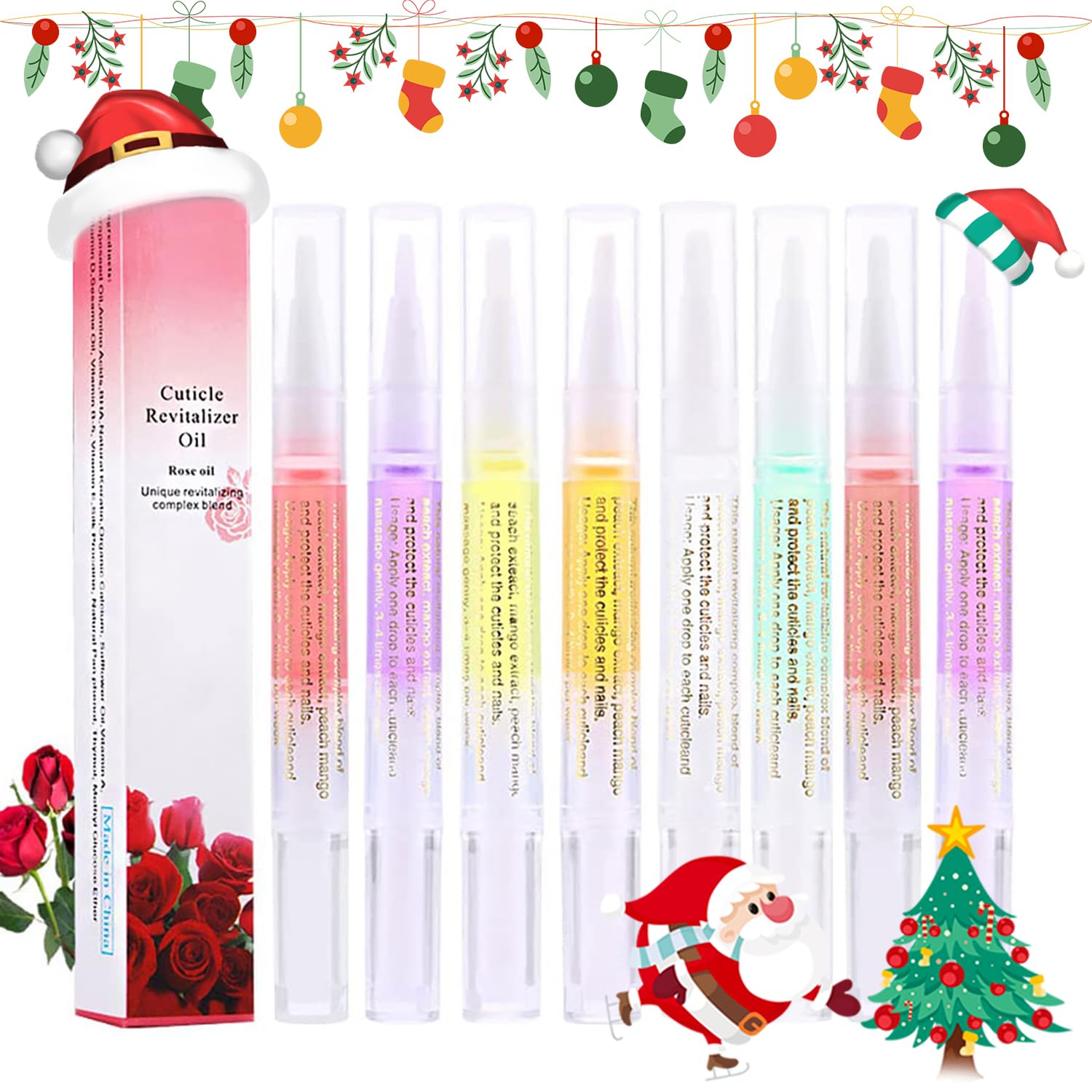 AIJIMEI 8pcs Cuticle Oil Pens - Nail Care Essential Oil for Dry & Damaged Nails - Moisturizing Nail Repair Treatment with Vitamin E - Perfect for Manicures, Pedicures & At-Home Nail Care