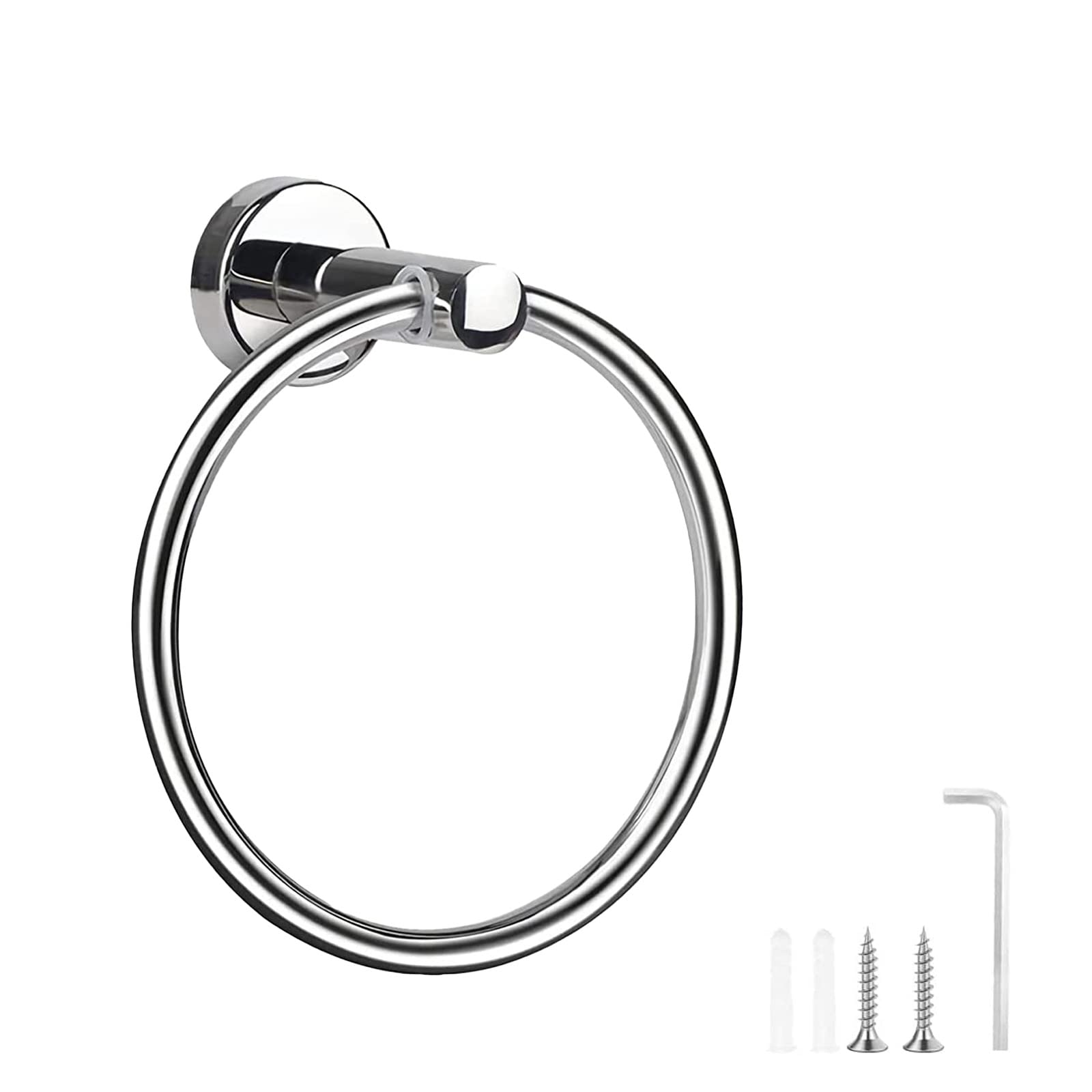 Stainless Steel Towel Ring - 6.49 Inch (16.5cm) Round Bathroom & Kitchen Towel Holder, Wall Mounted Hanging Towel Rack - Perfect for Bathroom, Kitchen, Laundry Room & Spa Decor