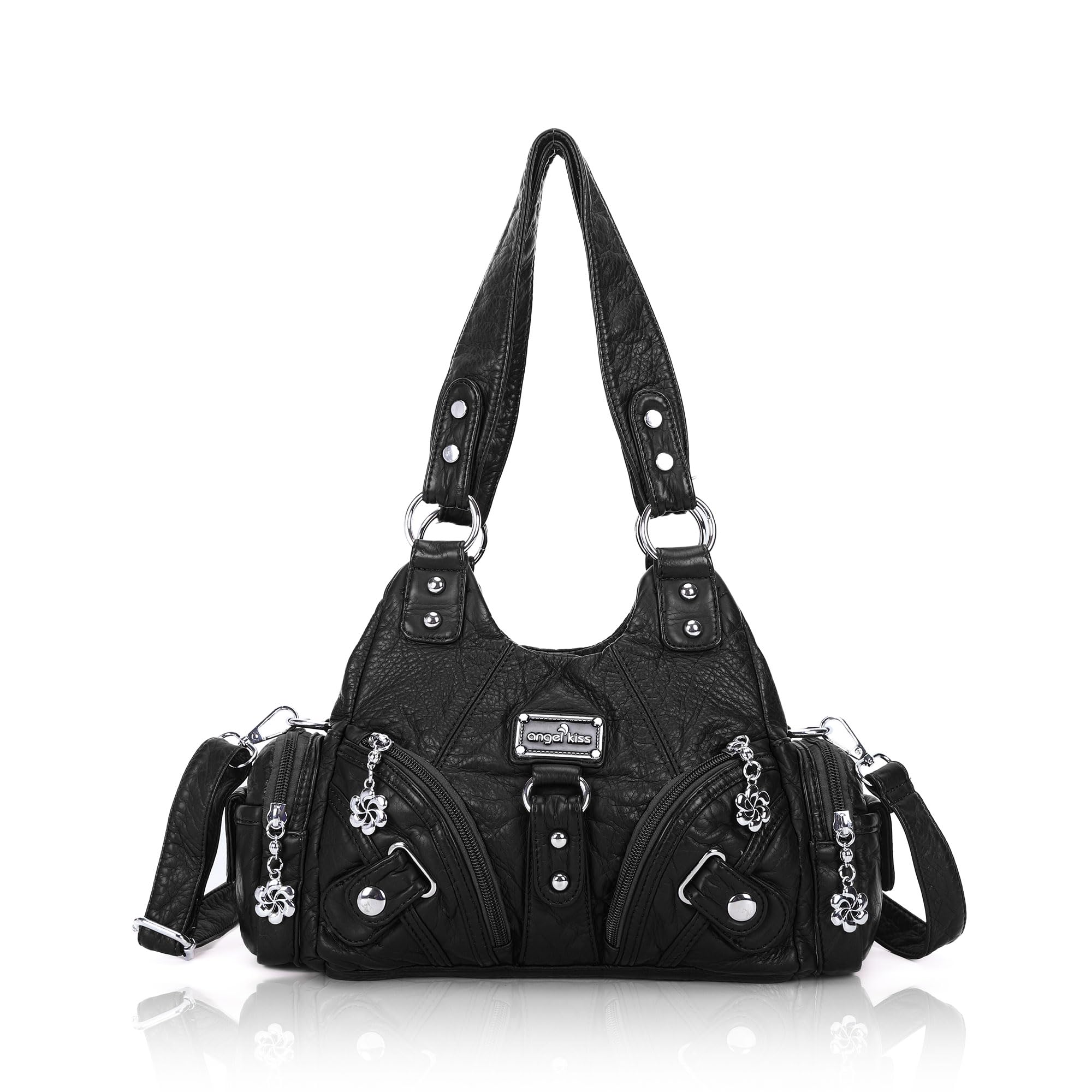 Angel Kiss Women's Small Hobo Shoulder Bag - Genuine Leather Multi-Pocket Tote with Zipper | Perfect for Work, Travel & Everyday Use