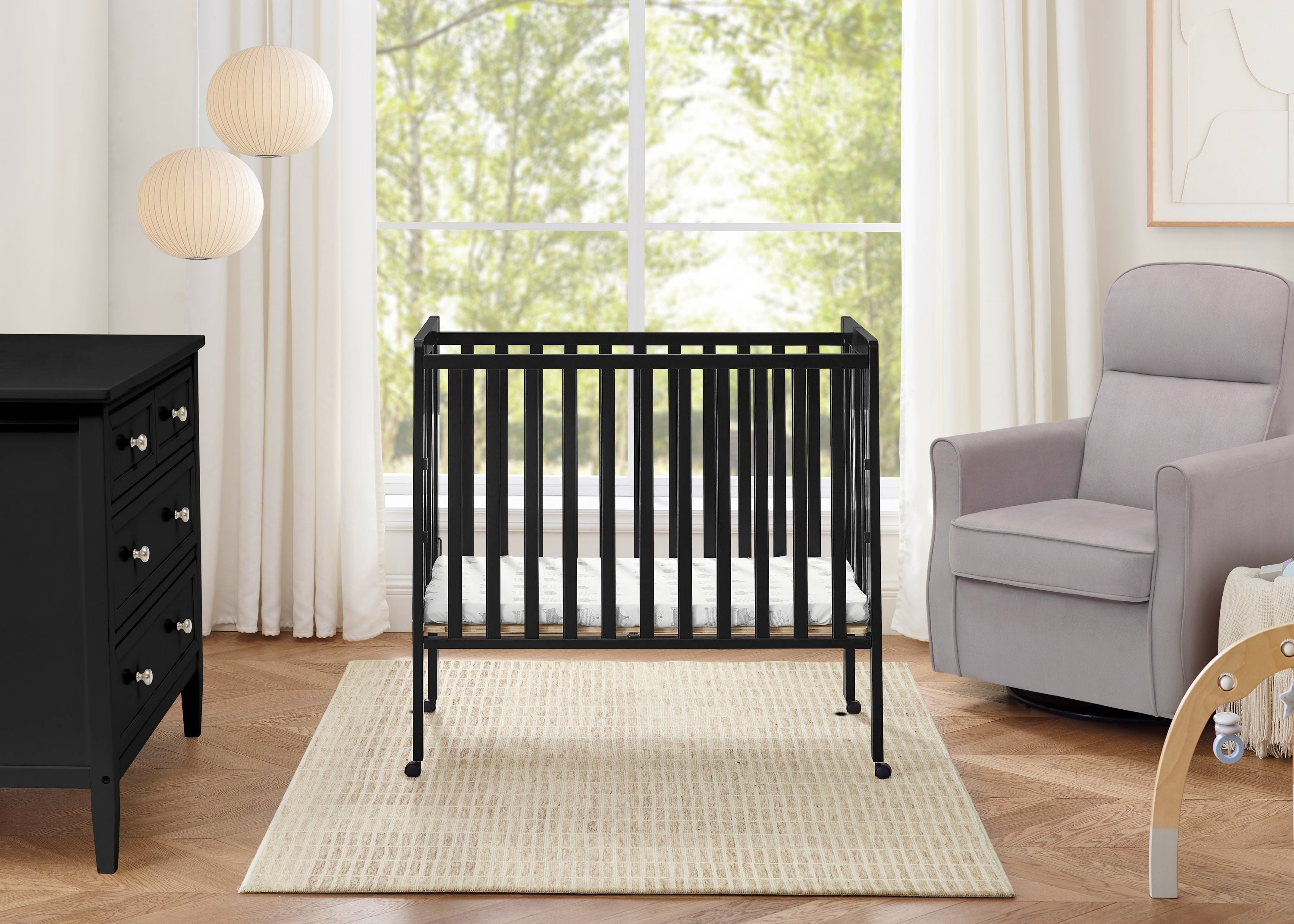 Lee Portable Folding Mini Crib with 1.5 Inch Mattress - Lightweight Travel Crib for Babies & Toddlers - Perfect for Home, Travel, and Daycare Use