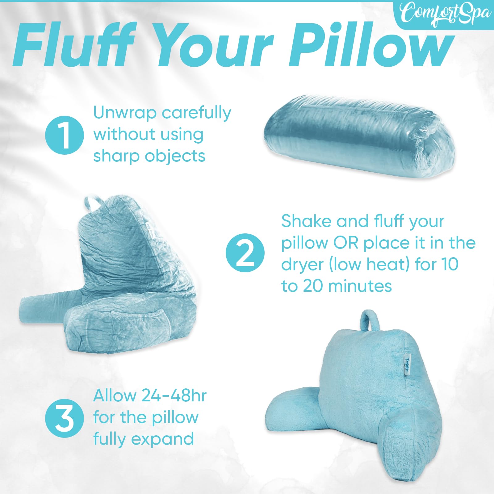 ComfortSpa Extra Large Reading Pillow for Adults - Back Support Pillow with Arms, Pockets & Washable Faux Fur Cover - Perfect for Sitting Up in Bed Watching TV, Gaming, Reading or Studying (XL, Blue)