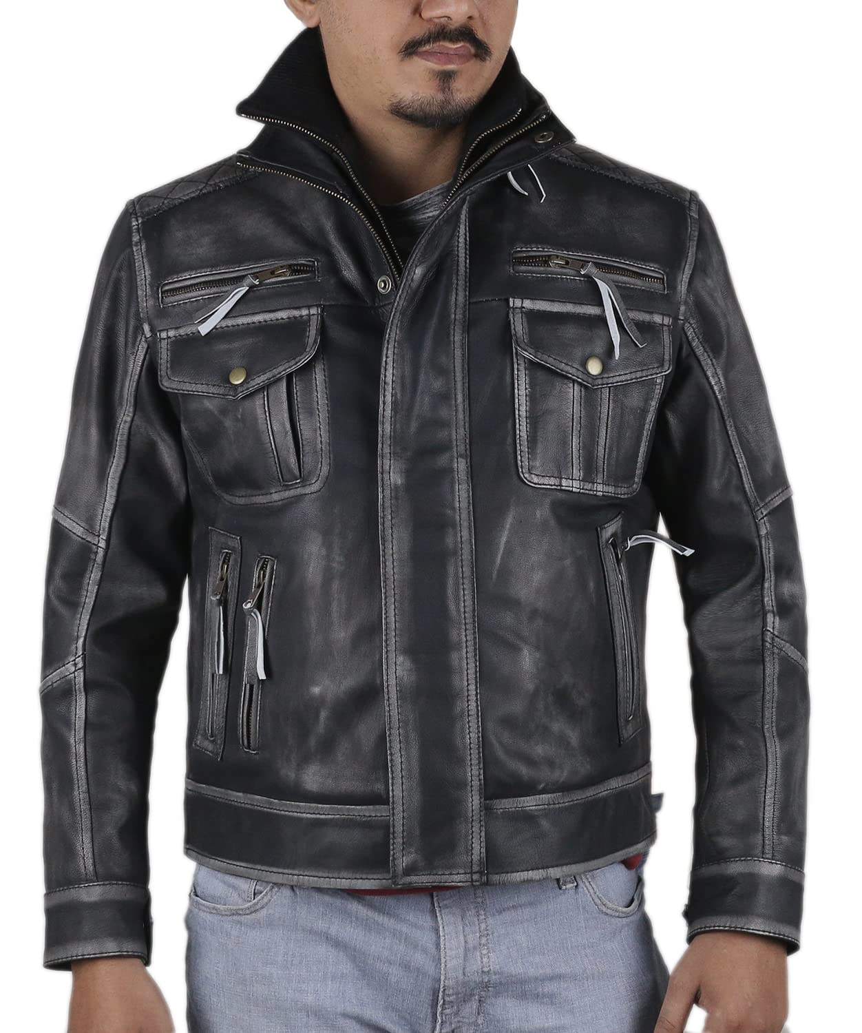 Laverapelle Men's Genuine Cowhide Ruboff Leather Jacket - Black Racer Style Biker Jacket for Motorcycle Riding & Casual Wear | Model 1801011